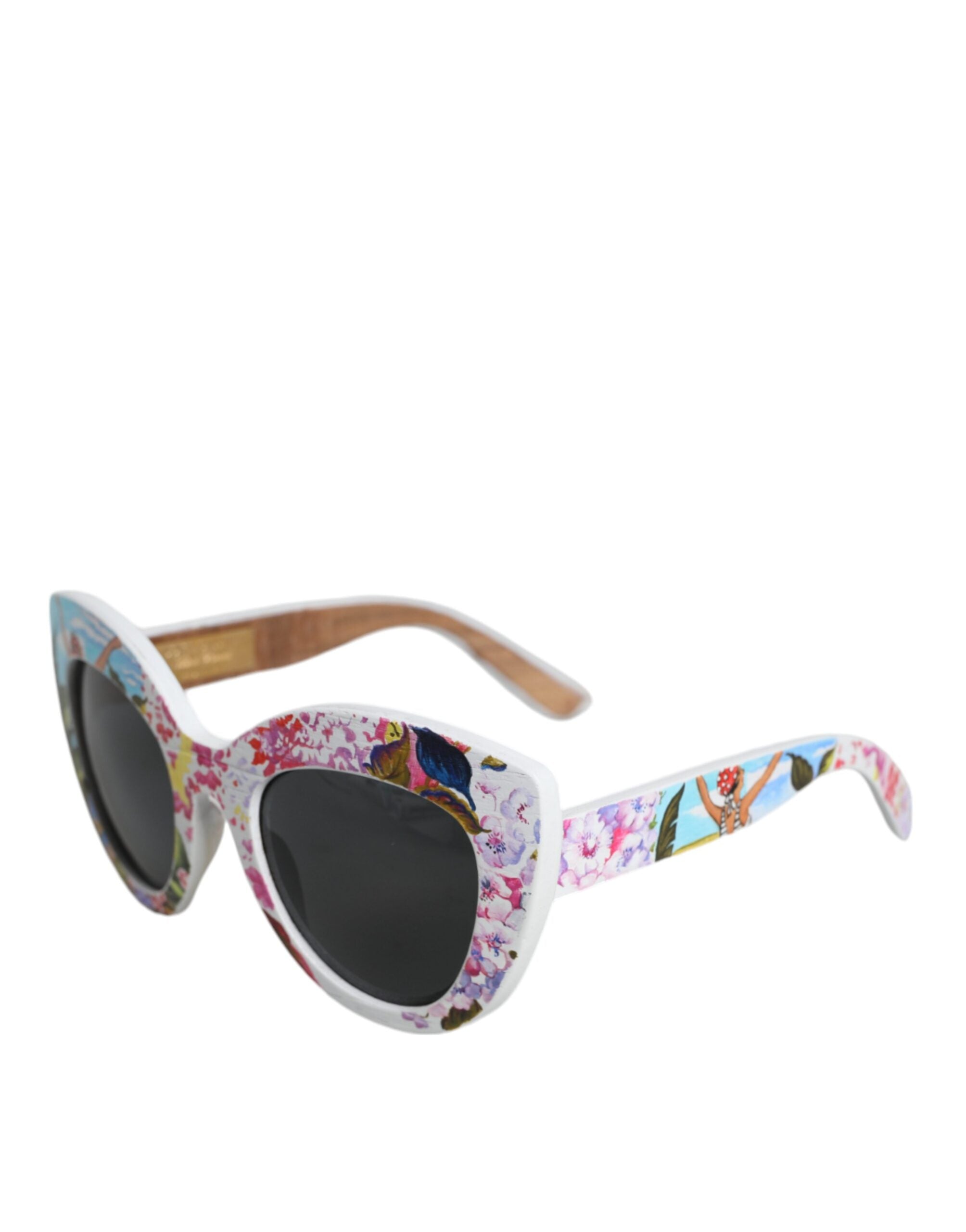 Dolce &amp; Gabbana Sonnenbrille mit mehrfarbigem Holz- und Kristallrahmen sowie handbemaltem Blumenmuster