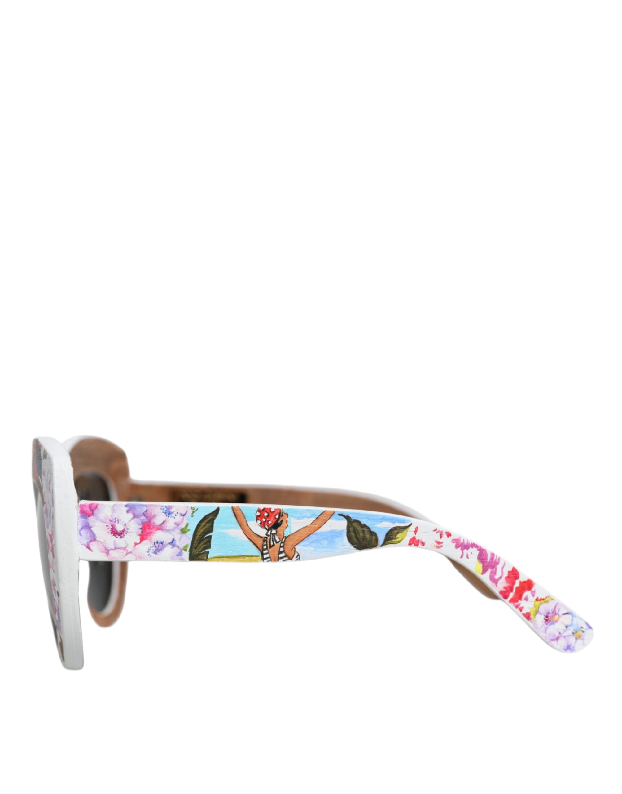 Dolce &amp; Gabbana Sonnenbrille mit mehrfarbigem Holz- und Kristallrahmen sowie handbemaltem Blumenmuster