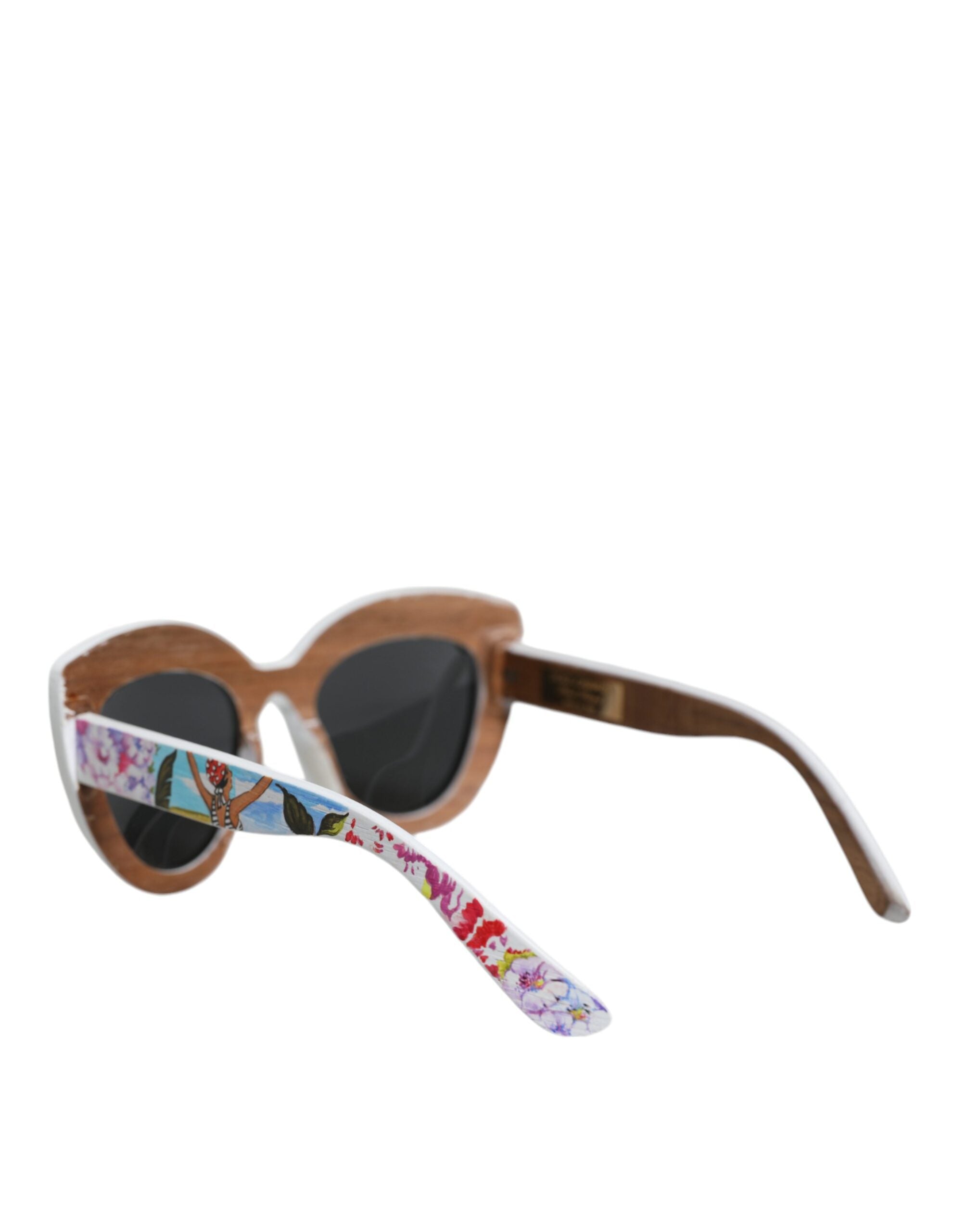 Dolce &amp; Gabbana Sonnenbrille mit mehrfarbigem Holz- und Kristallrahmen sowie handbemaltem Blumenmuster
