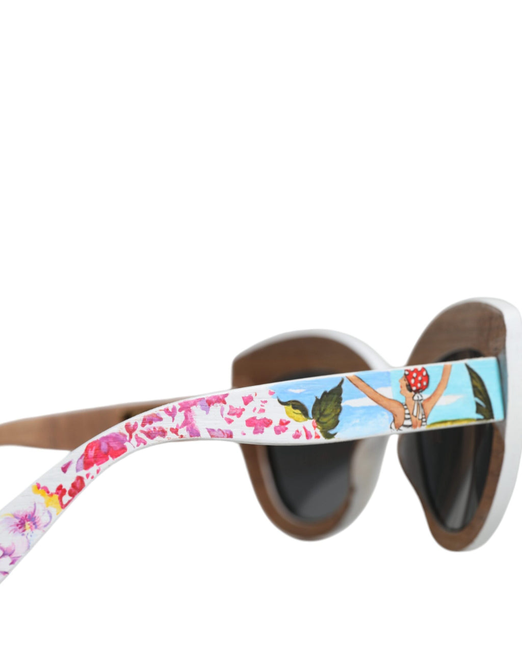 Dolce &amp; Gabbana Sonnenbrille mit mehrfarbigem Holz- und Kristallrahmen sowie handbemaltem Blumenmuster
