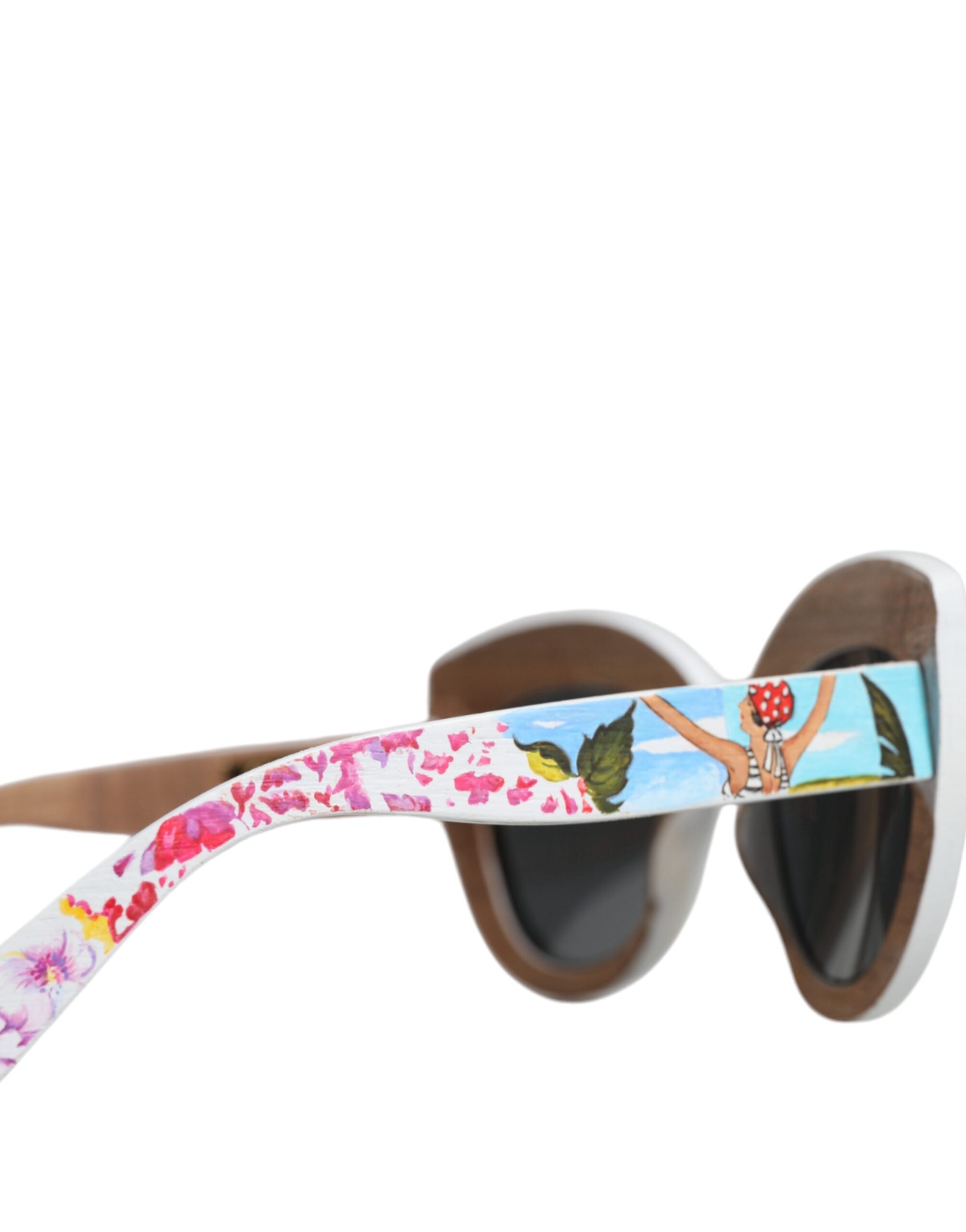 Dolce &amp; Gabbana Sonnenbrille mit mehrfarbigem Holz- und Kristallrahmen sowie handbemaltem Blumenmuster