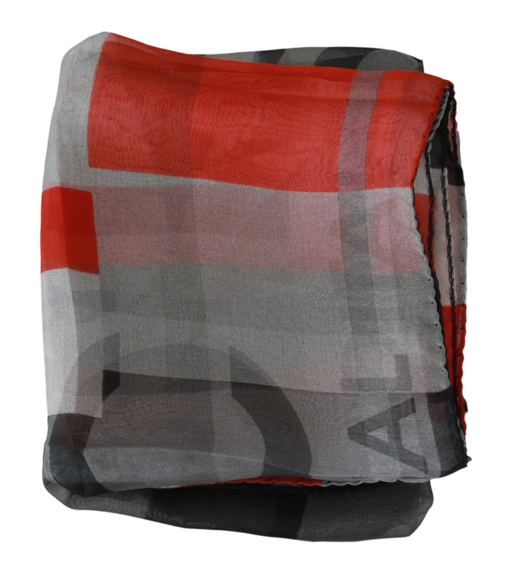 Costume National – Markenschal aus 100 % Seide, Grau/Rot