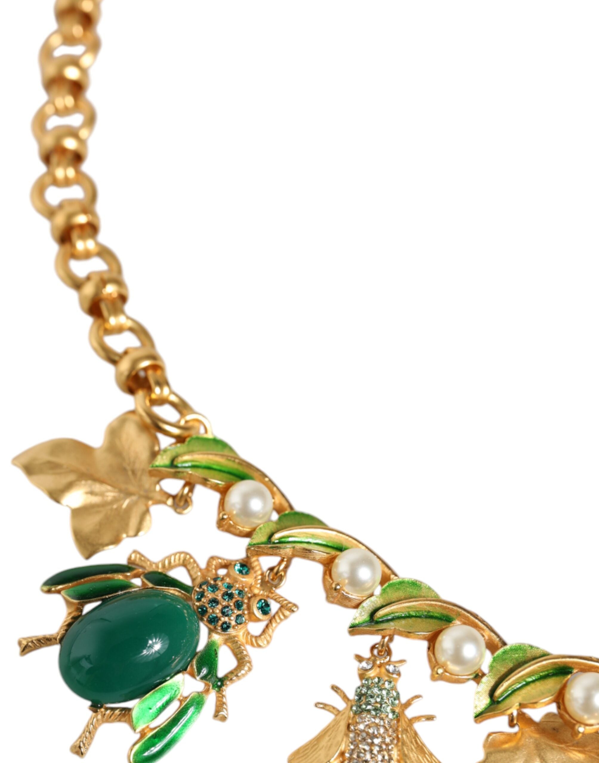 Dolce &amp; Gabbana Statement-Halskette mit Käferanhänger aus goldenem Messing und Kristall