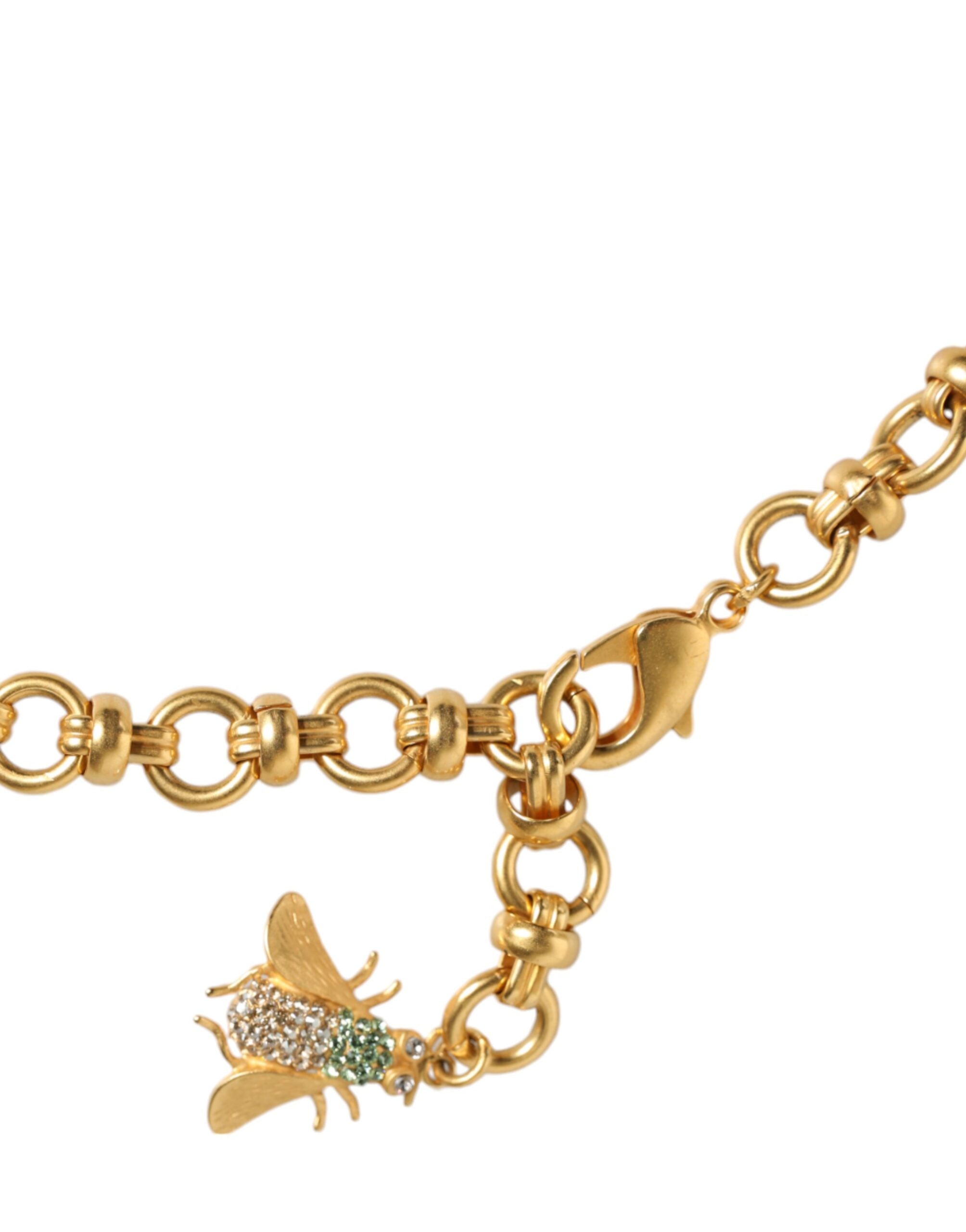 Dolce &amp; Gabbana Statement-Halskette mit Käferanhänger aus goldenem Messing und Kristall
