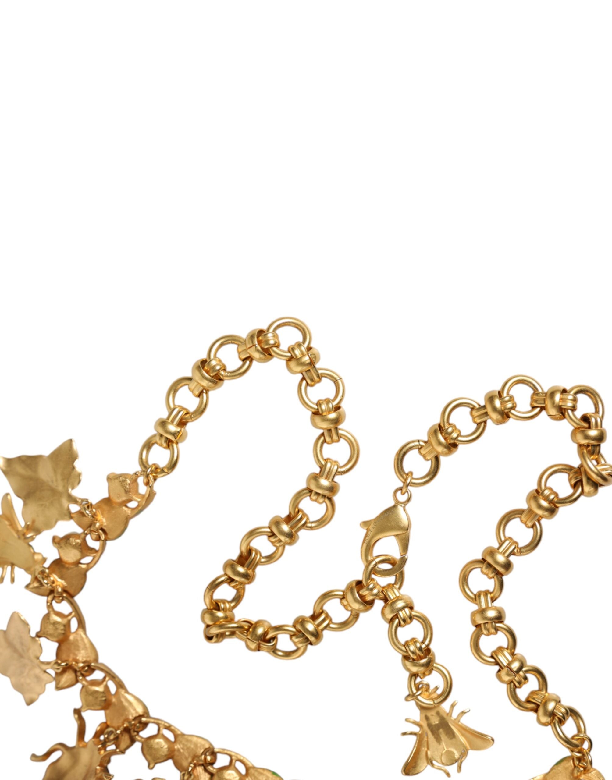 Dolce &amp; Gabbana Statement-Halskette mit Käferanhänger aus goldenem Messing und Kristall