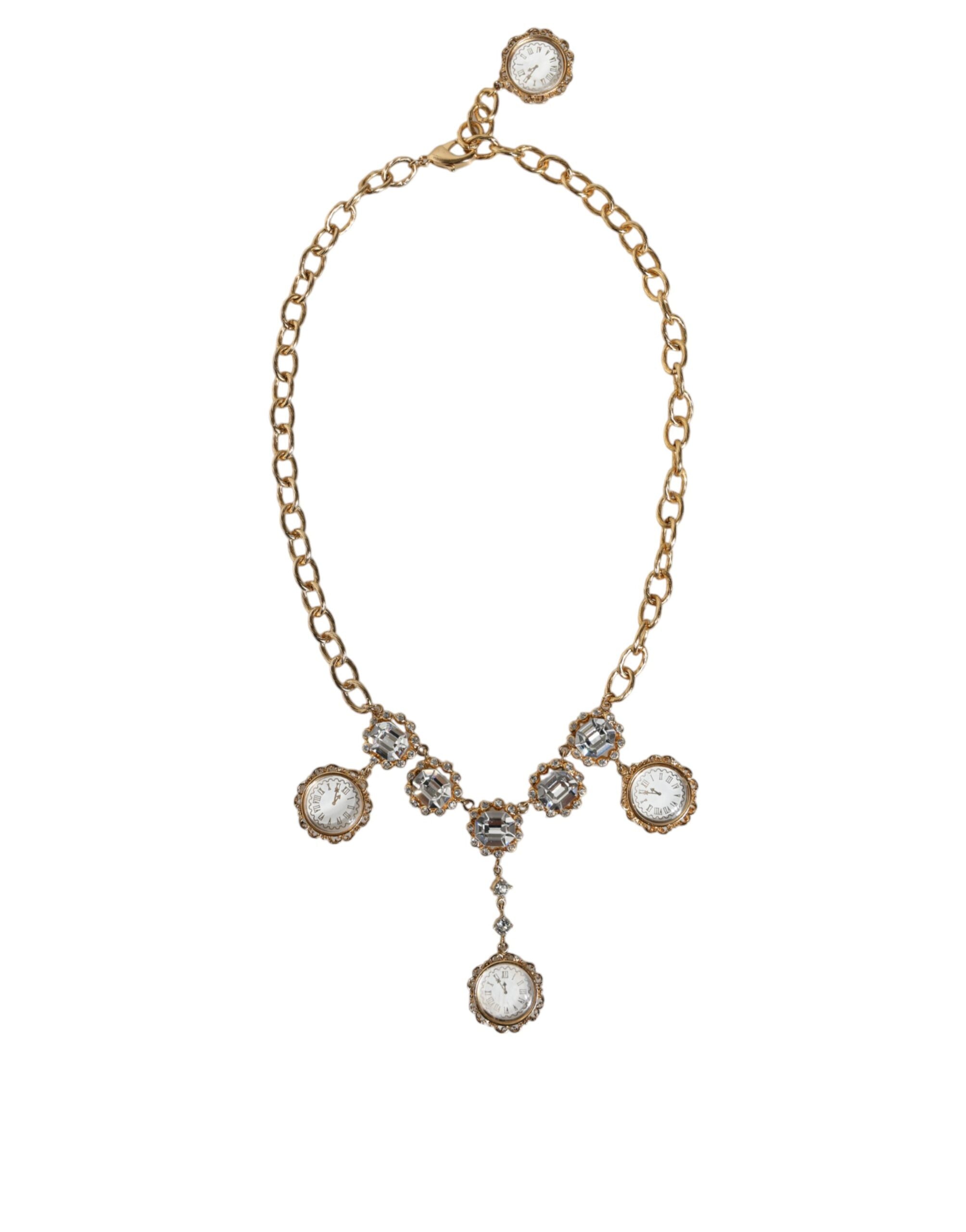 Dolce &amp; Gabbana Statement-Halskette mit goldener Kette und Kristalluhr aus Messing