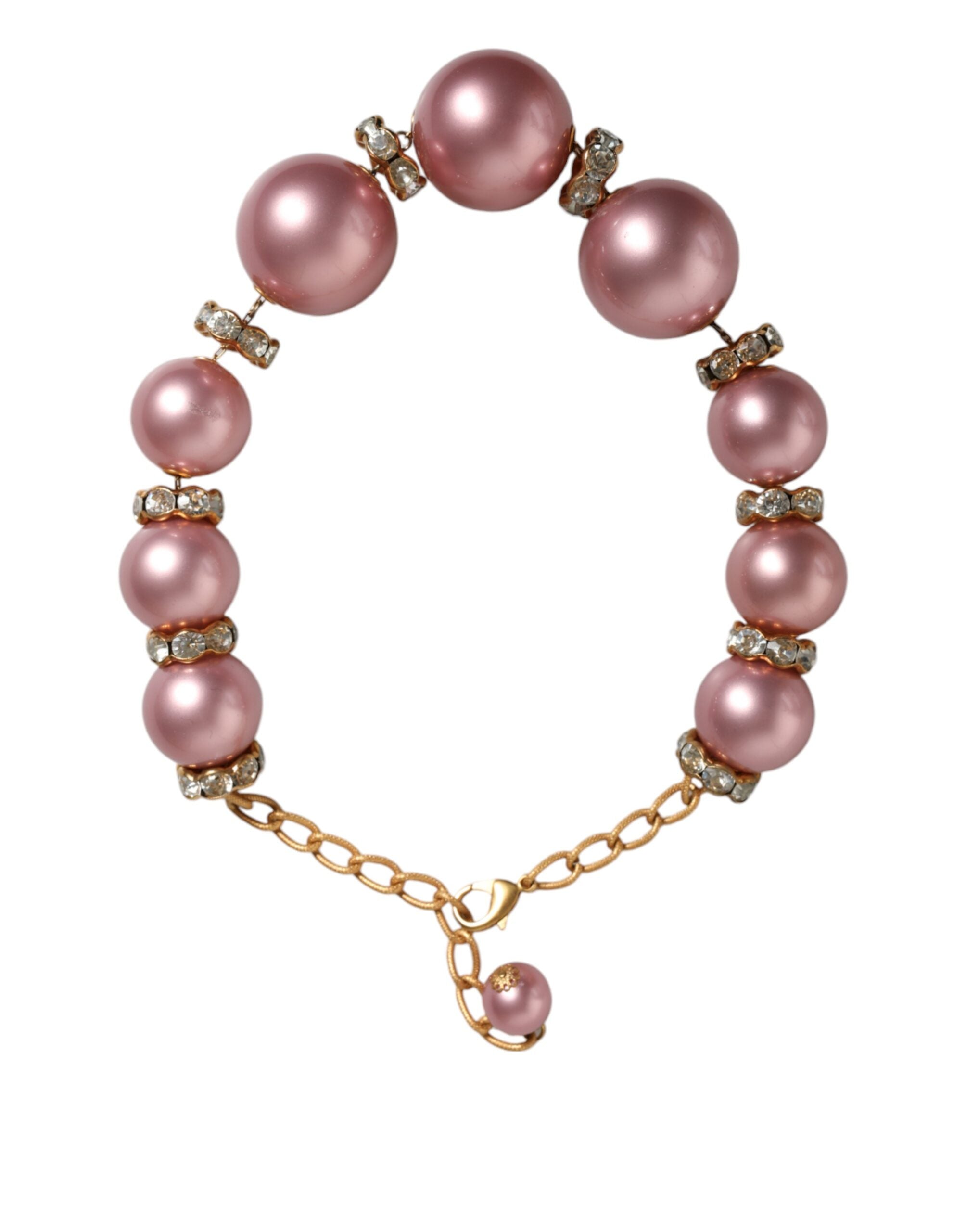 Dolce &amp; Gabbana – Rosa Maxi-Halskette mit Kunstperlen und Kristallen in Gold
