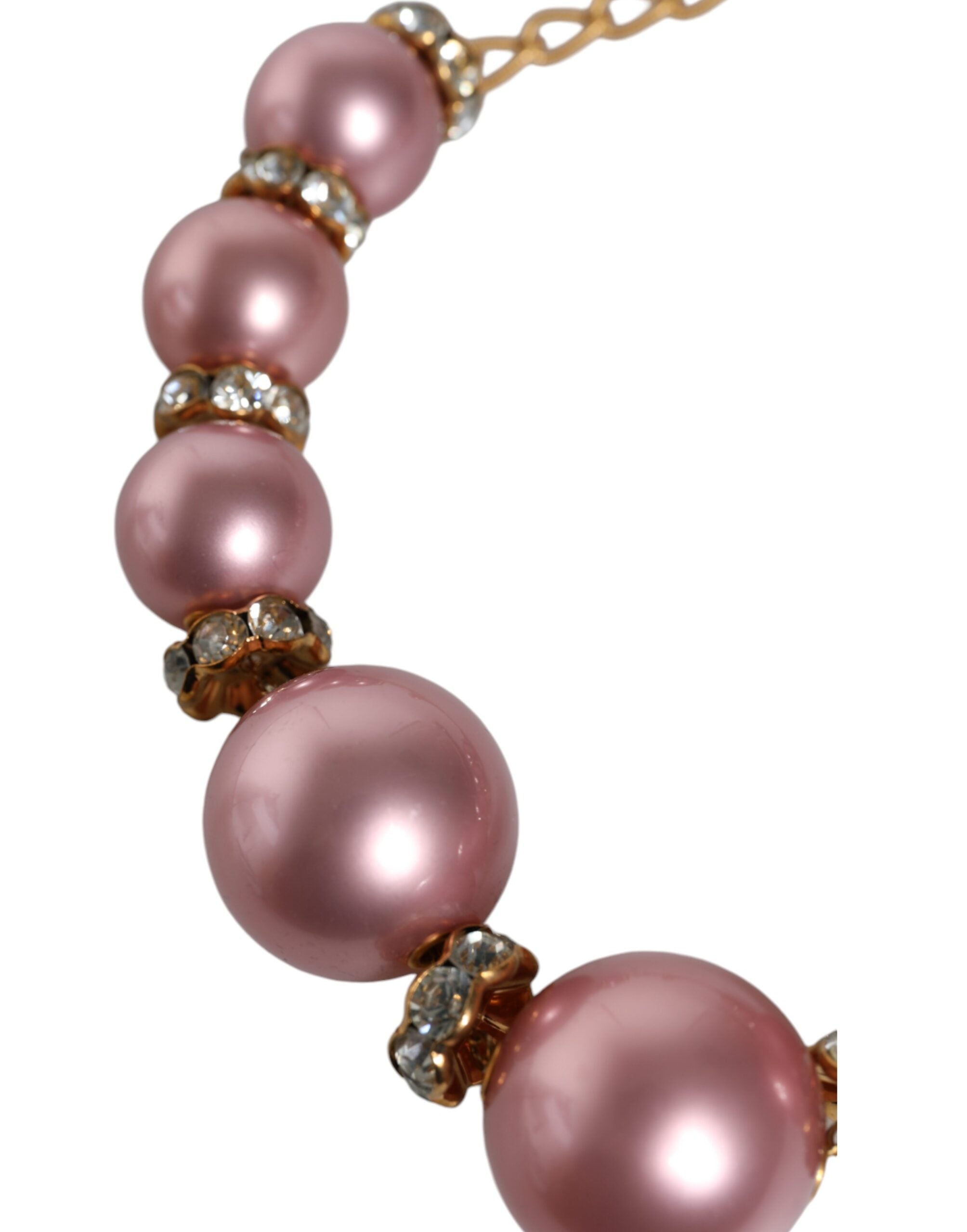 Dolce &amp; Gabbana – Rosa Maxi-Halskette mit Kunstperlen und Kristallen in Gold