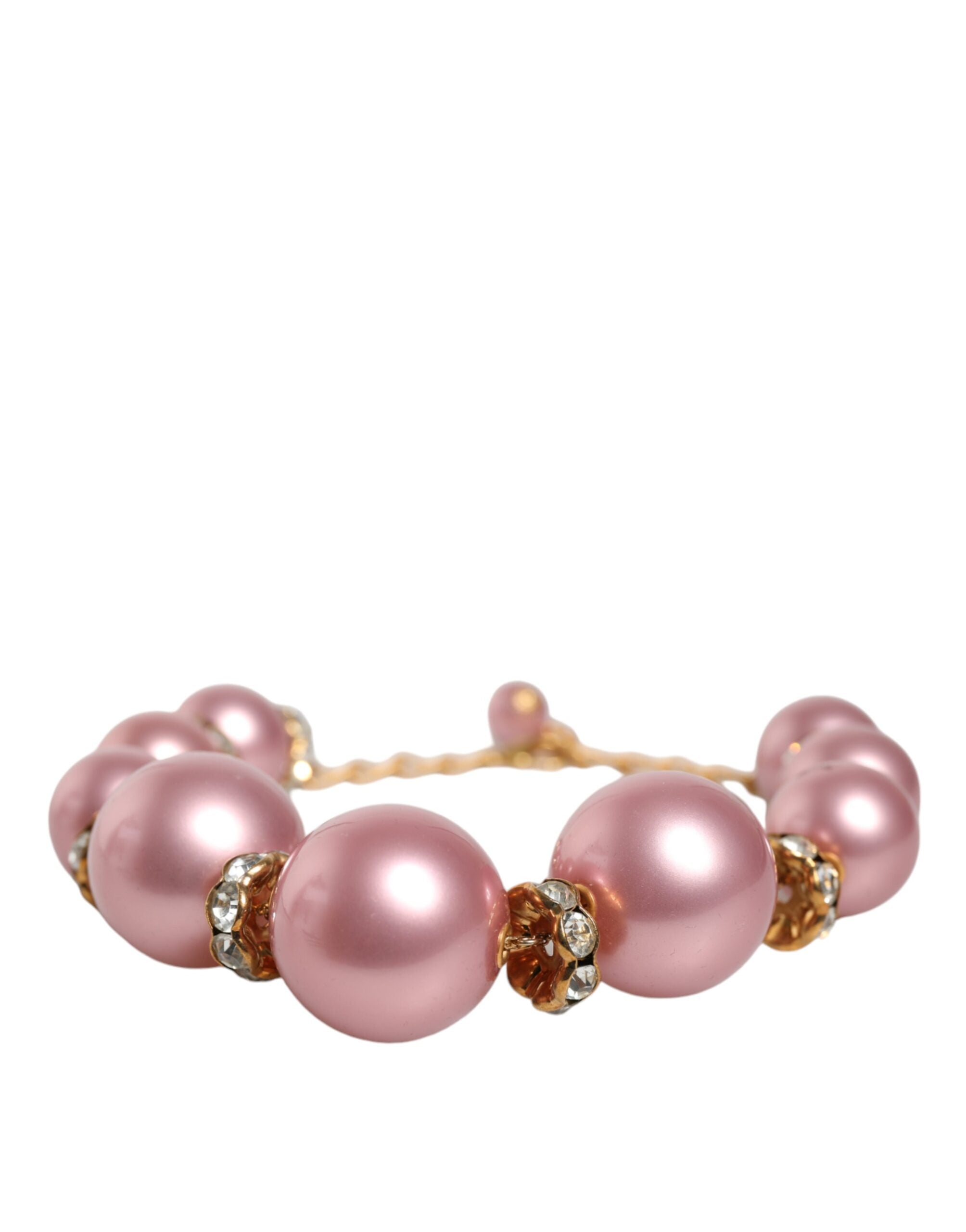 Dolce &amp; Gabbana – Rosa Maxi-Halskette mit Kunstperlen und Kristallen in Gold