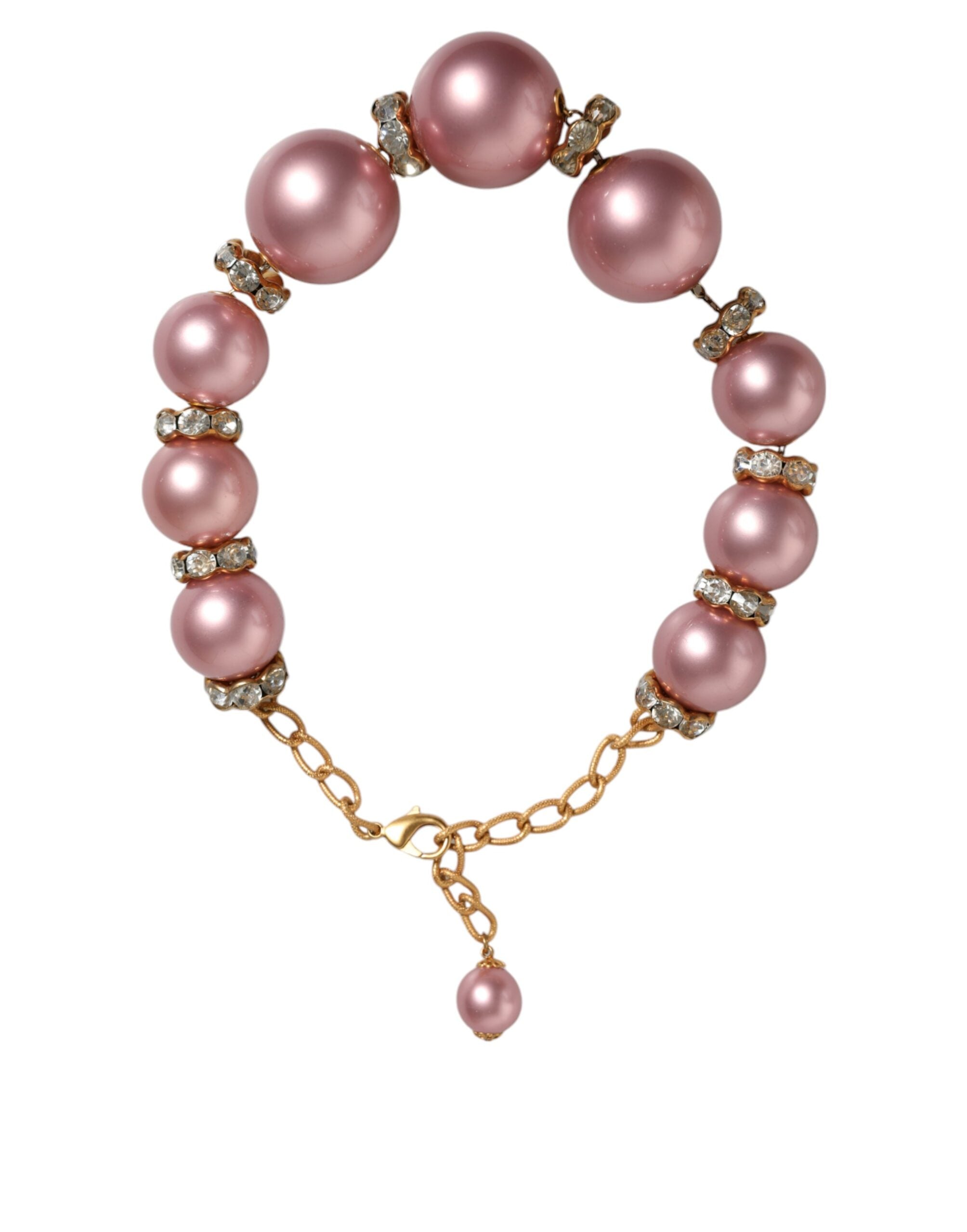 Dolce &amp; Gabbana – Rosa Maxi-Halskette mit Kunstperlen und Kristallen in Gold