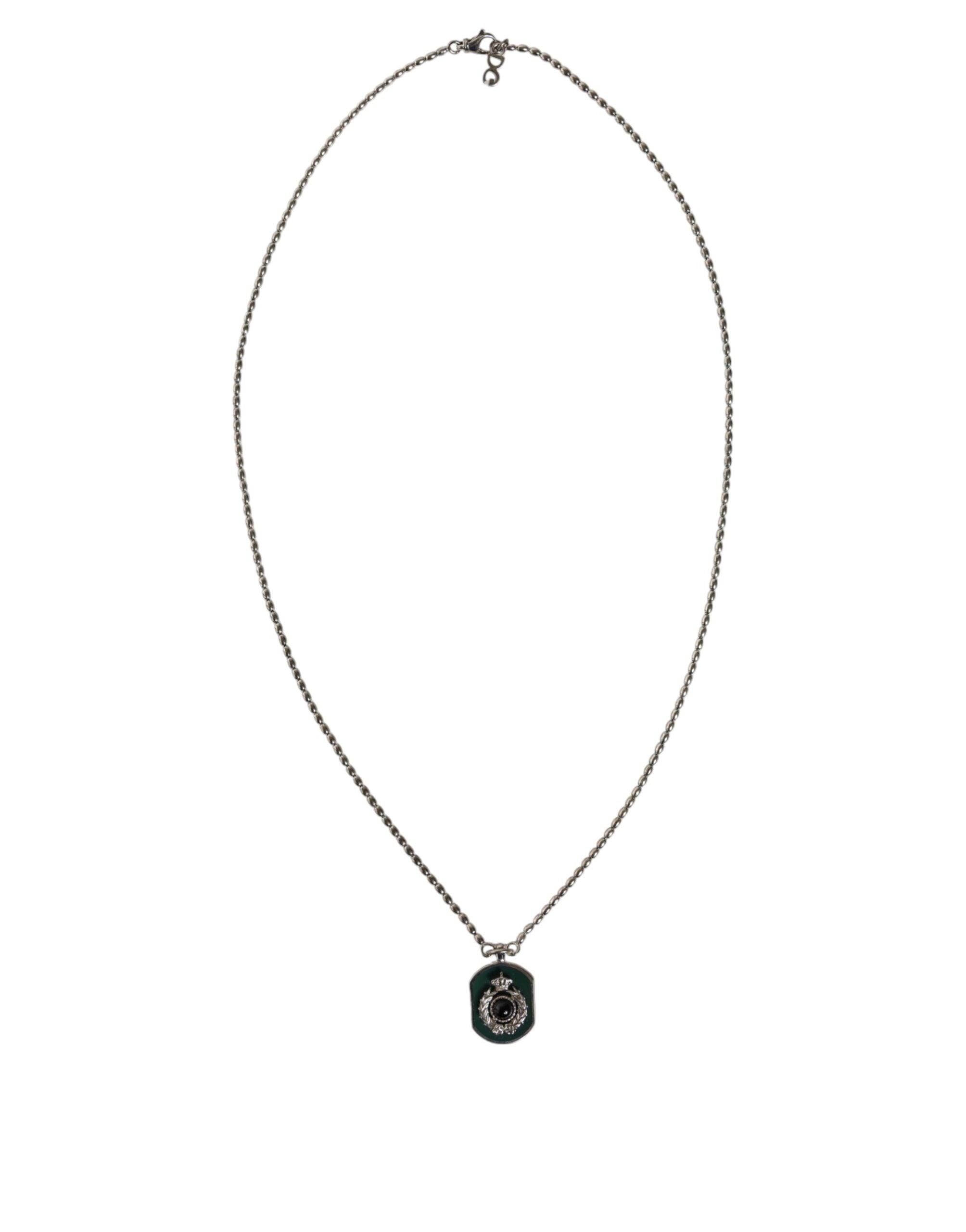 Dolce &amp; Gabbana – Logo-Halskette mit Kettensteg und Edelsteinanhänger aus 925er Sterlingsilber