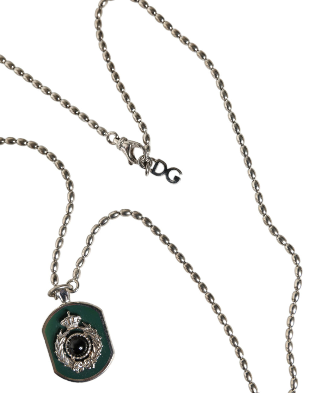 Dolce &amp; Gabbana – Logo-Halskette mit Kettensteg und Edelsteinanhänger aus 925er Sterlingsilber