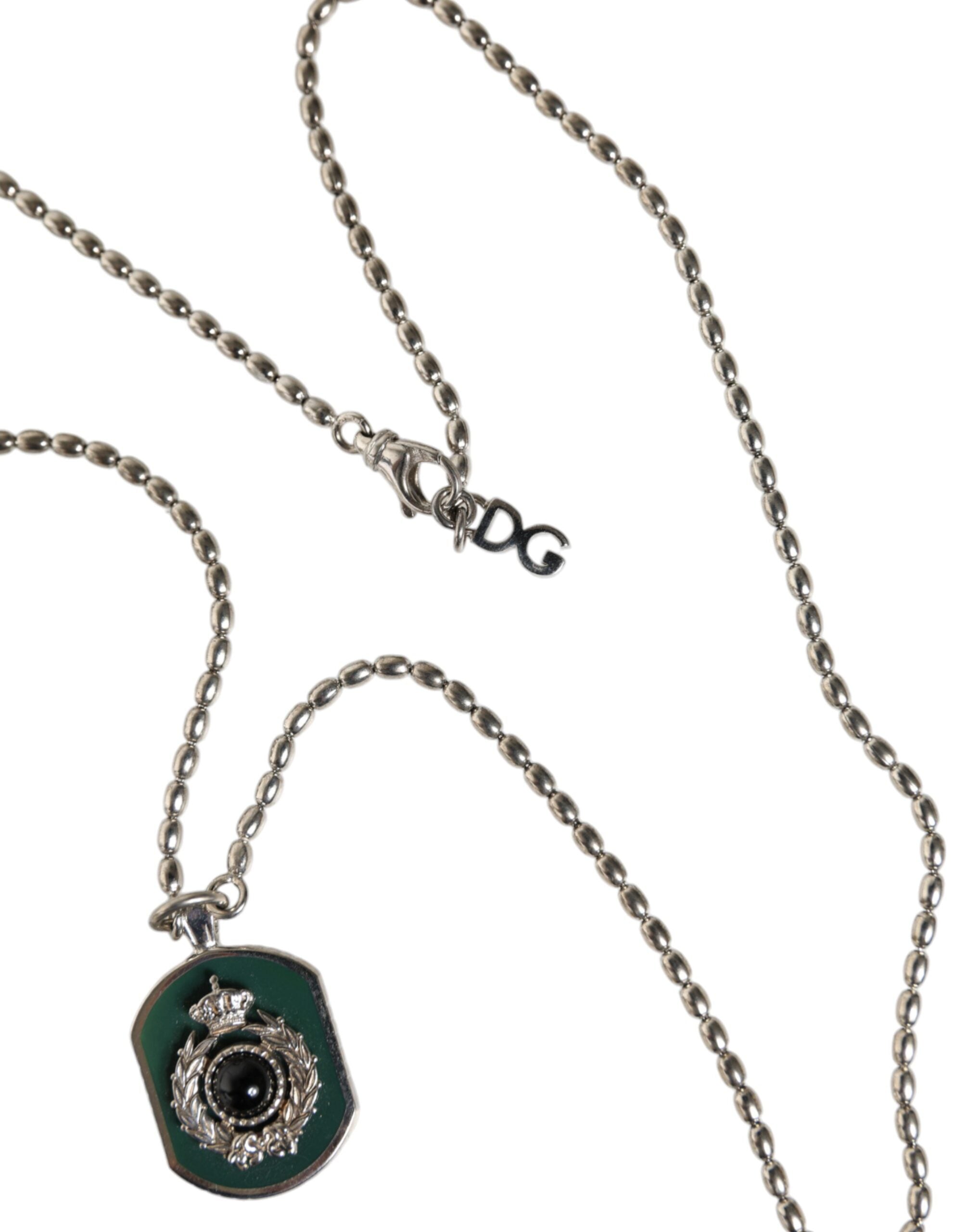 Dolce &amp; Gabbana – Logo-Halskette mit Kettensteg und Edelsteinanhänger aus 925er Sterlingsilber