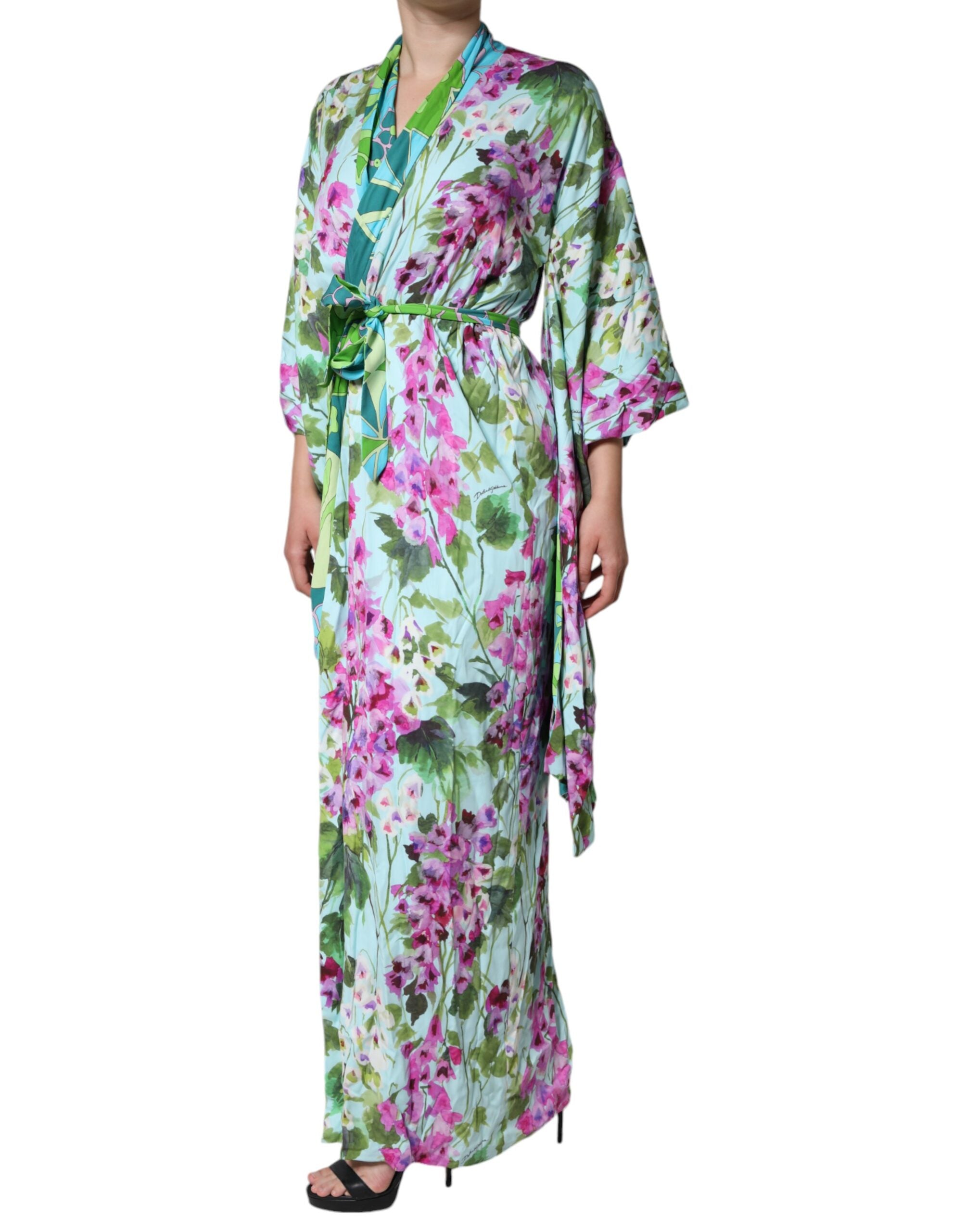 Dolce &amp; Gabbana Wickelkleid aus Stretch-Seide mit mehrfarbigem Blumenmuster
