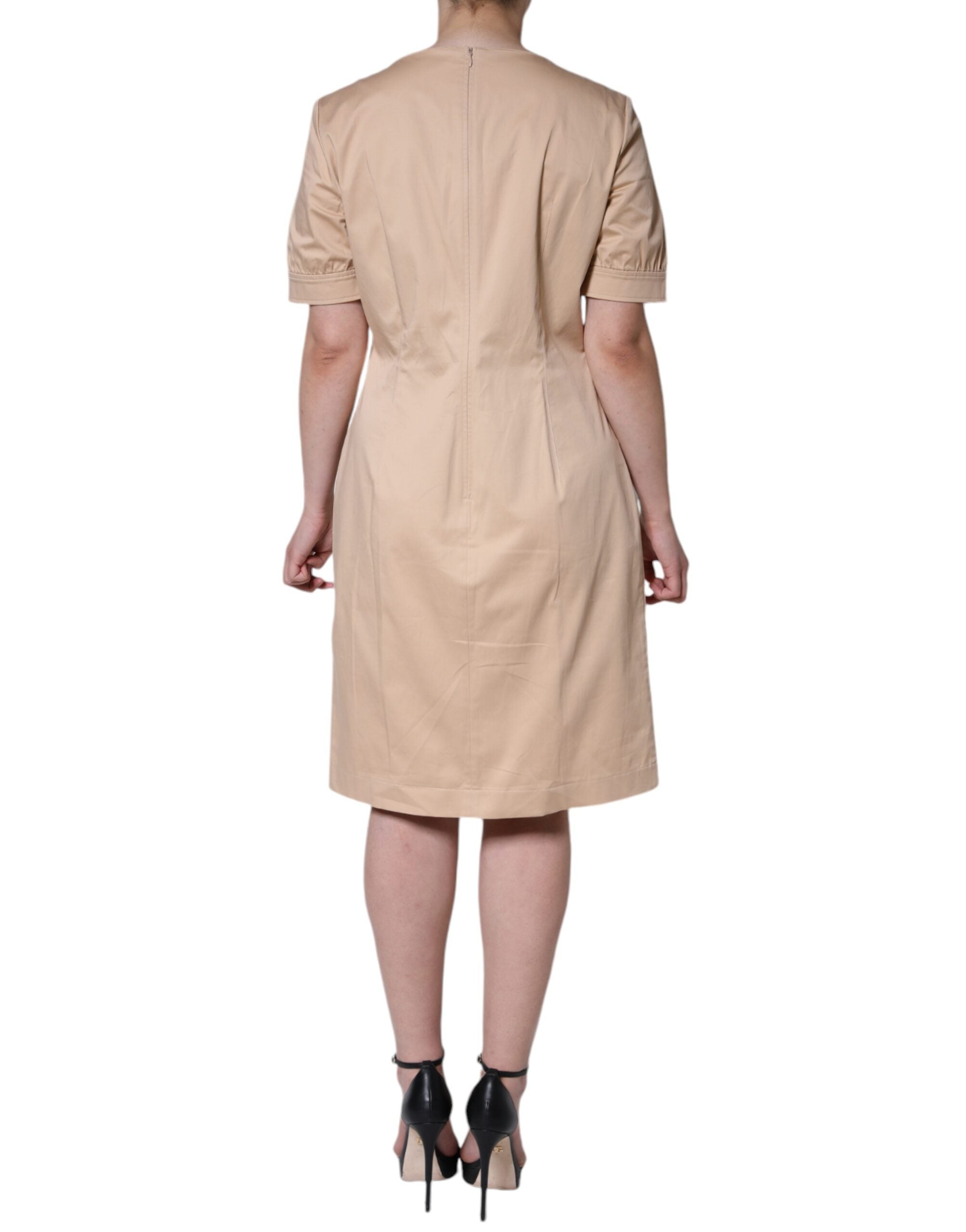 Moschino Beiges, kurzärmliges, knielanges Baumwollkleid