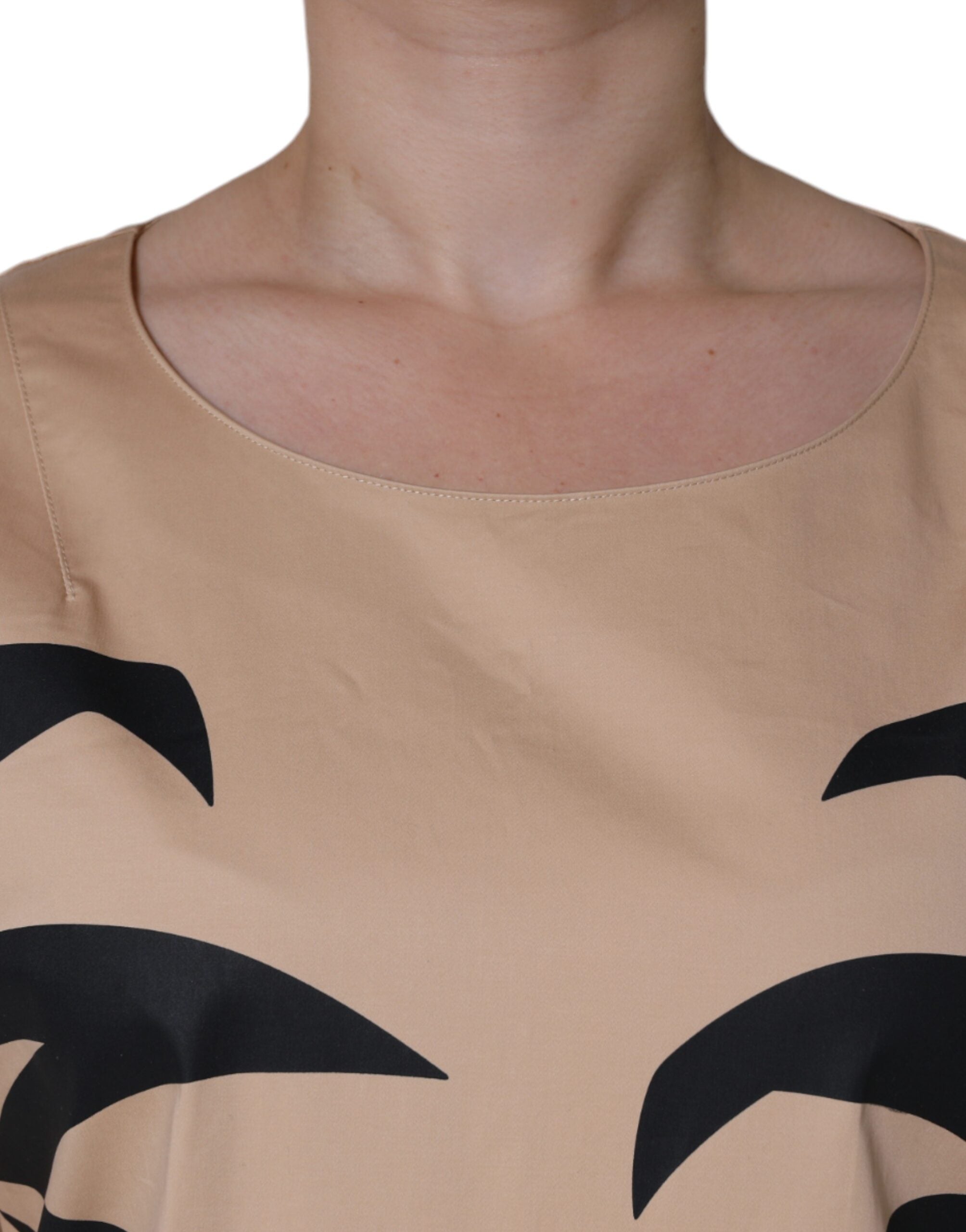 Moschino Beiges, kurzärmliges, knielanges Baumwollkleid