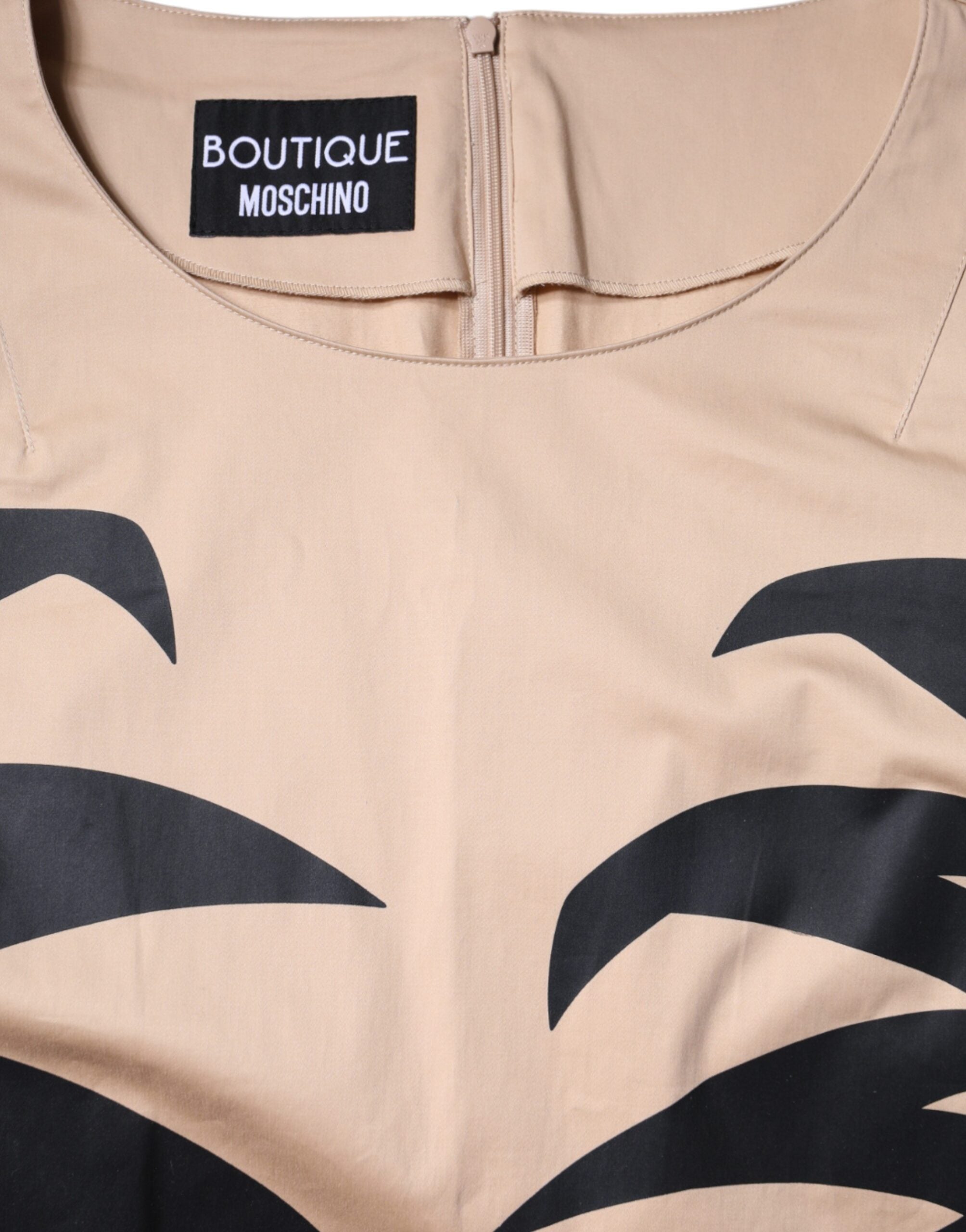 Moschino Beiges, kurzärmliges, knielanges Baumwollkleid