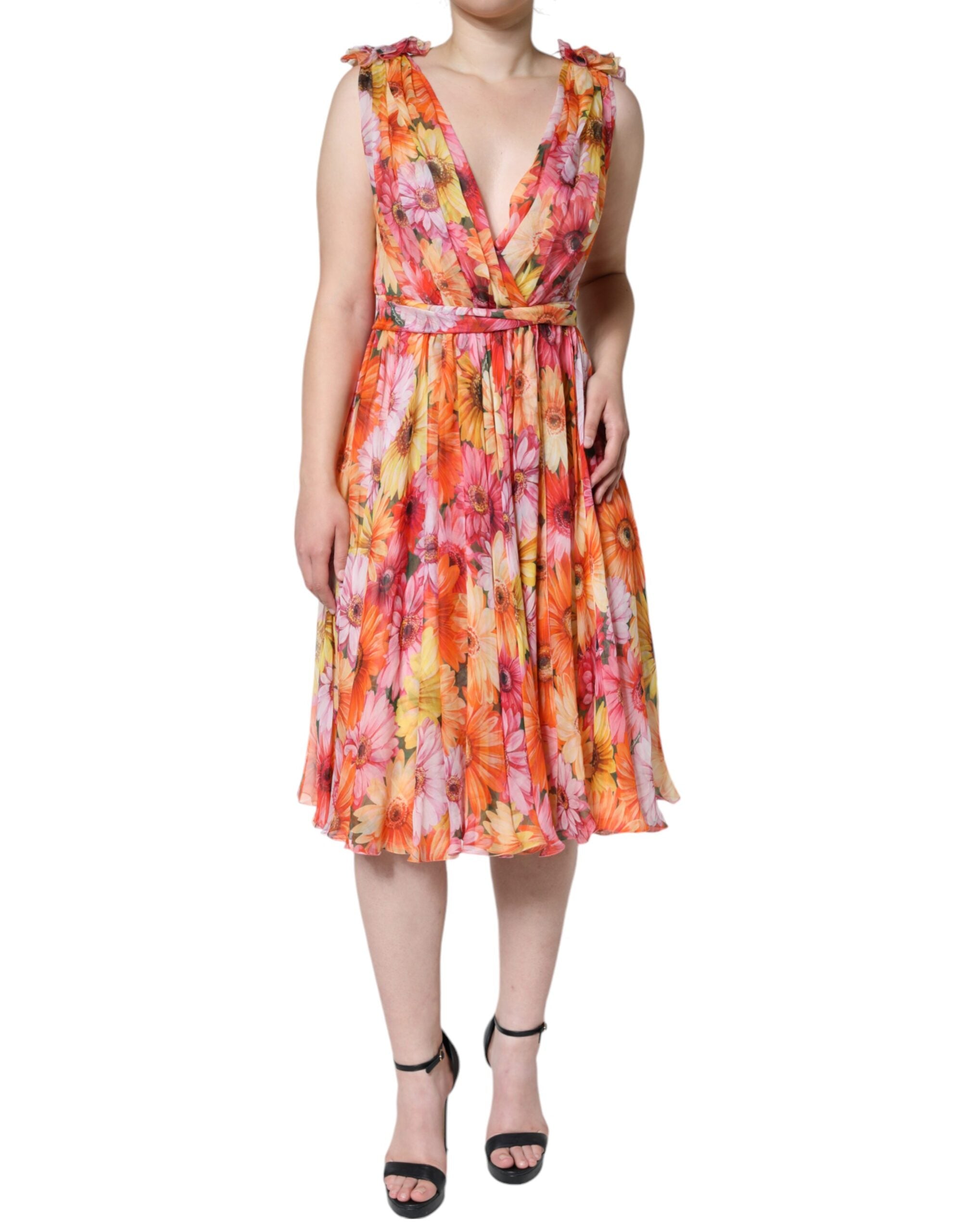 Dolce &amp; Gabbana – Ärmelloses Midikleid mit V-Ausschnitt und mehrfarbigem Blumenmuster