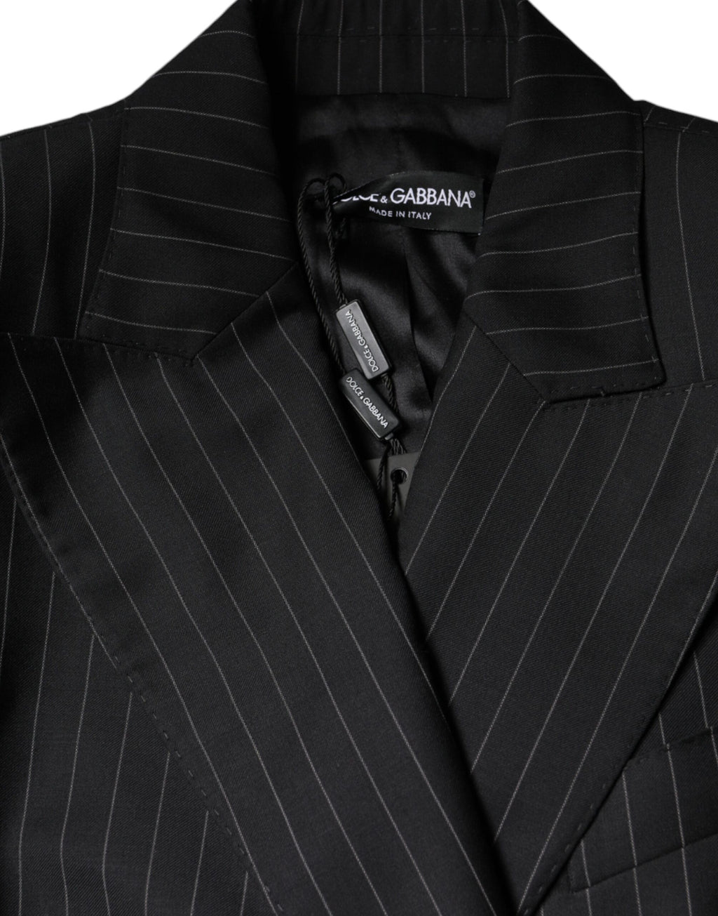 Dolce &amp; Gabbana – Schwarz gestreifte, zweireihige Manteljacke