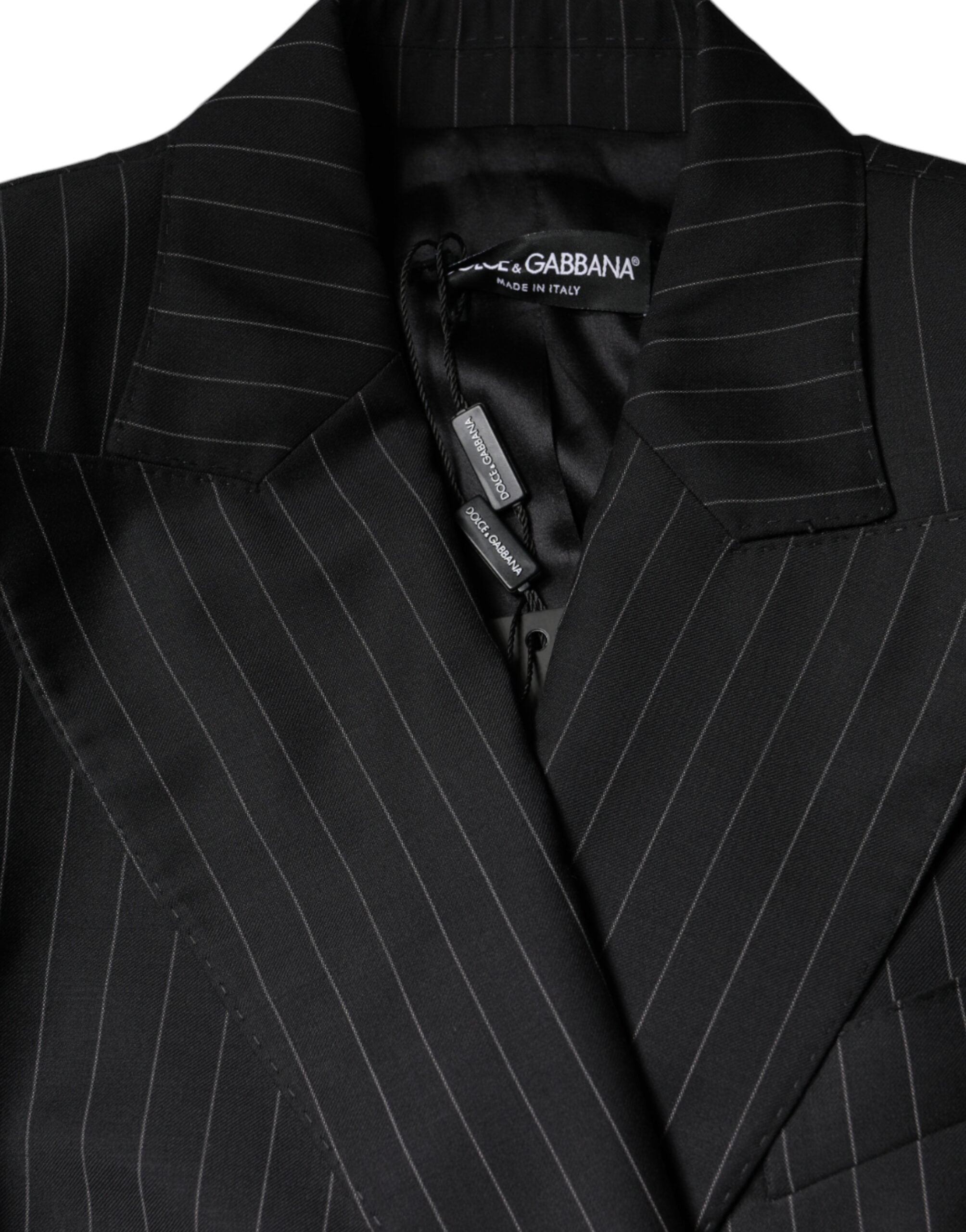 Dolce &amp; Gabbana – Schwarz gestreifte, zweireihige Manteljacke