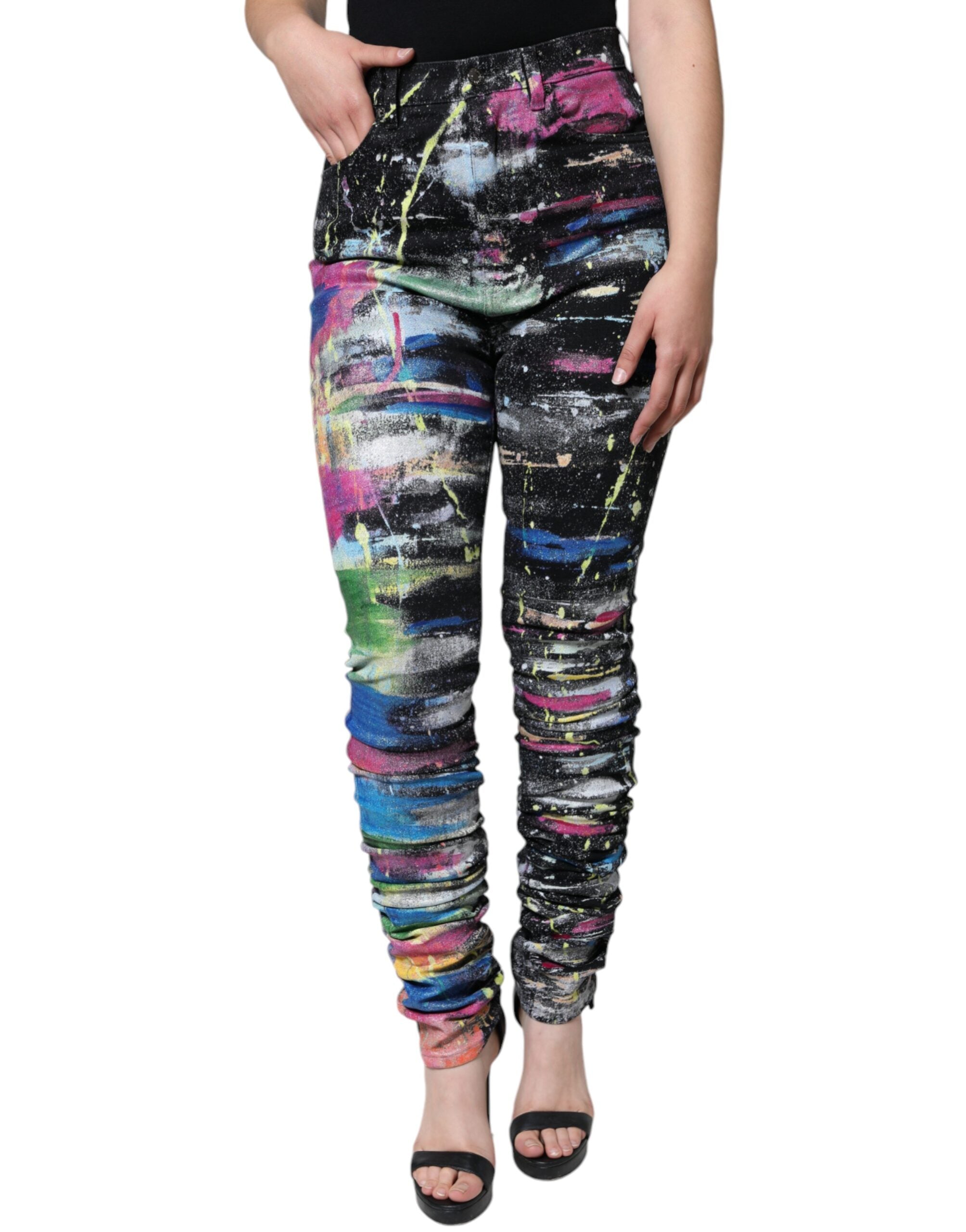 Dolce &amp; Gabbana – Skinny-Jeans aus Baumwolle mit mehrfarbigen Farbspritzern