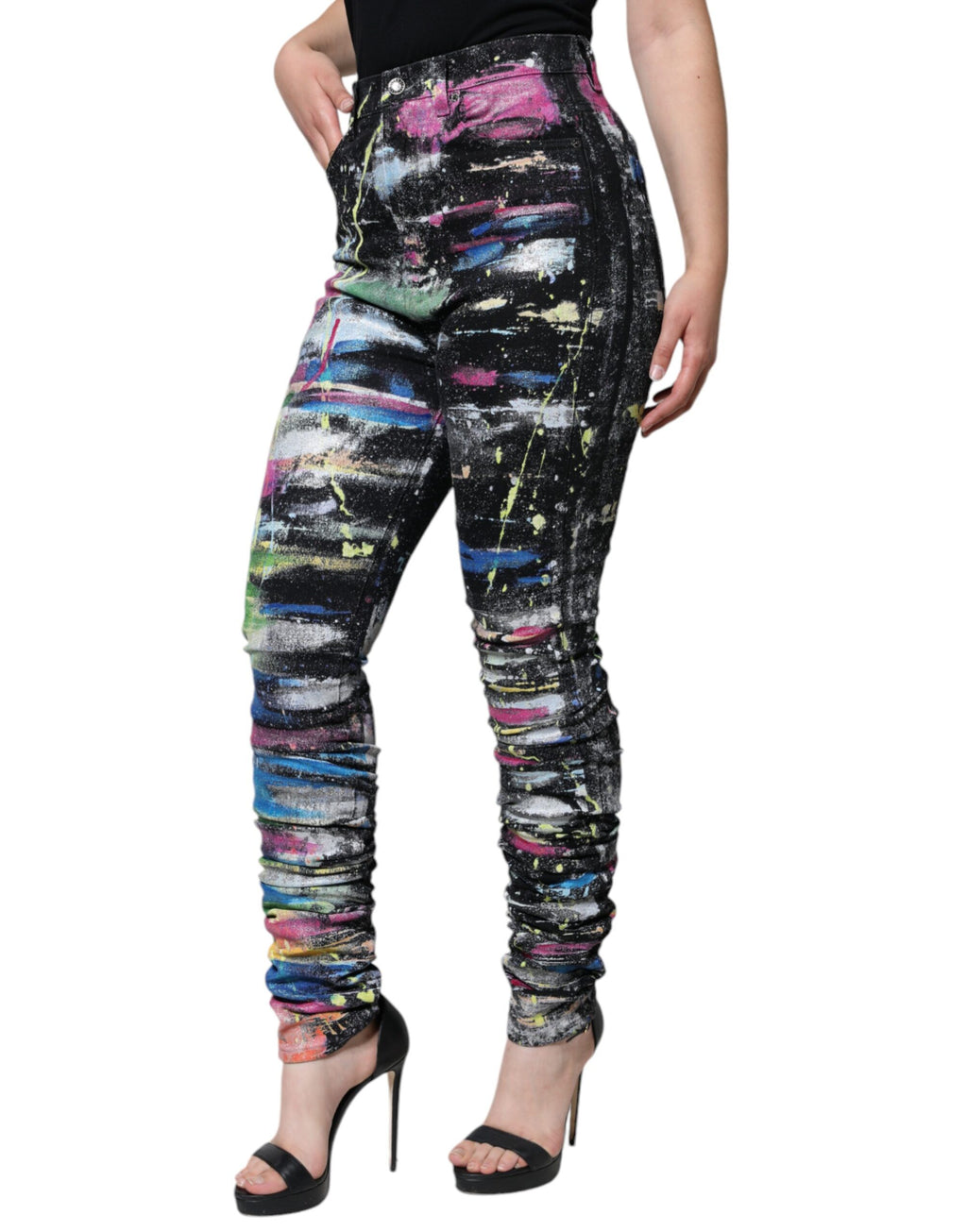 Dolce &amp; Gabbana – Skinny-Jeans aus Baumwolle mit mehrfarbigen Farbspritzern