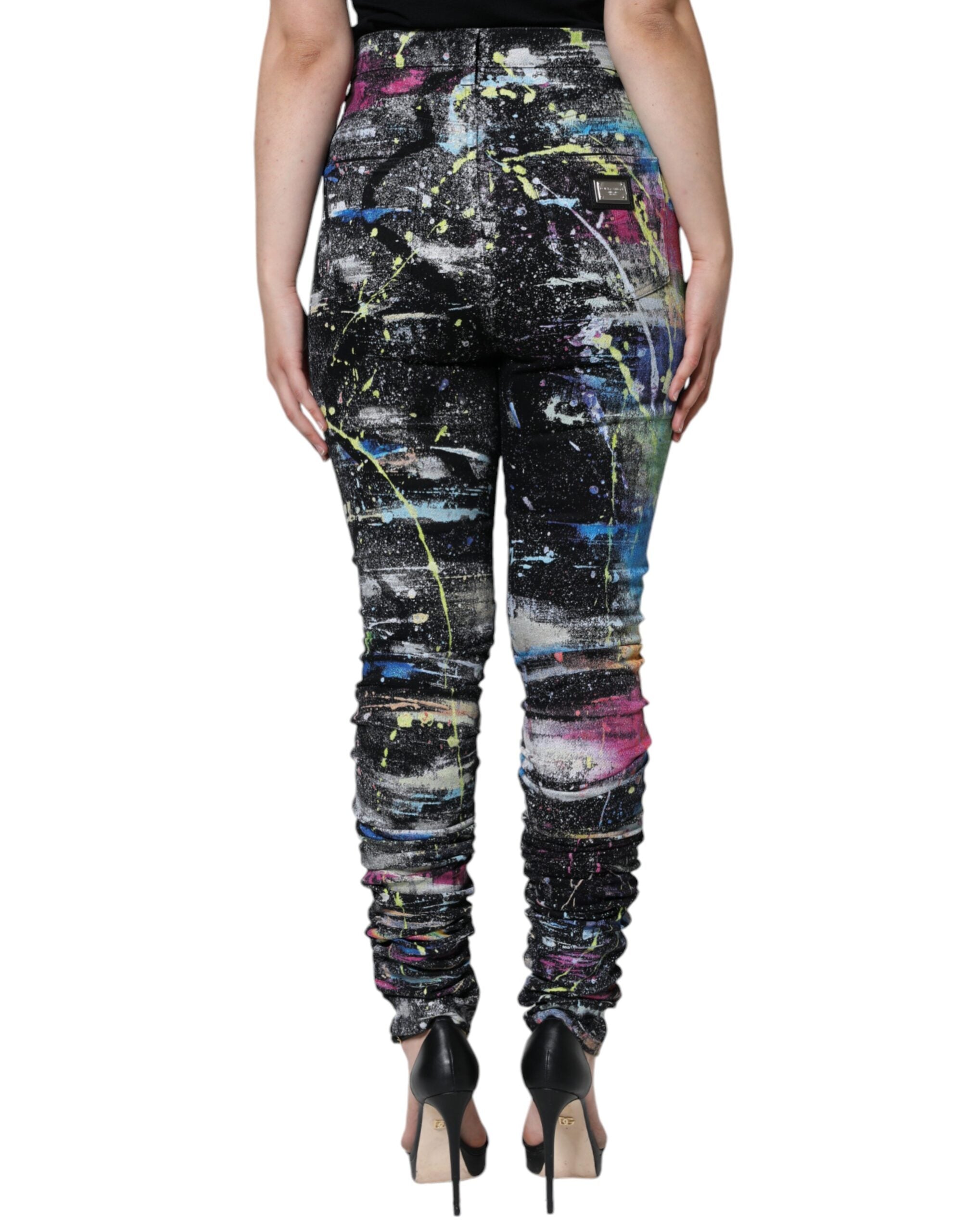 Dolce &amp; Gabbana – Skinny-Jeans aus Baumwolle mit mehrfarbigen Farbspritzern