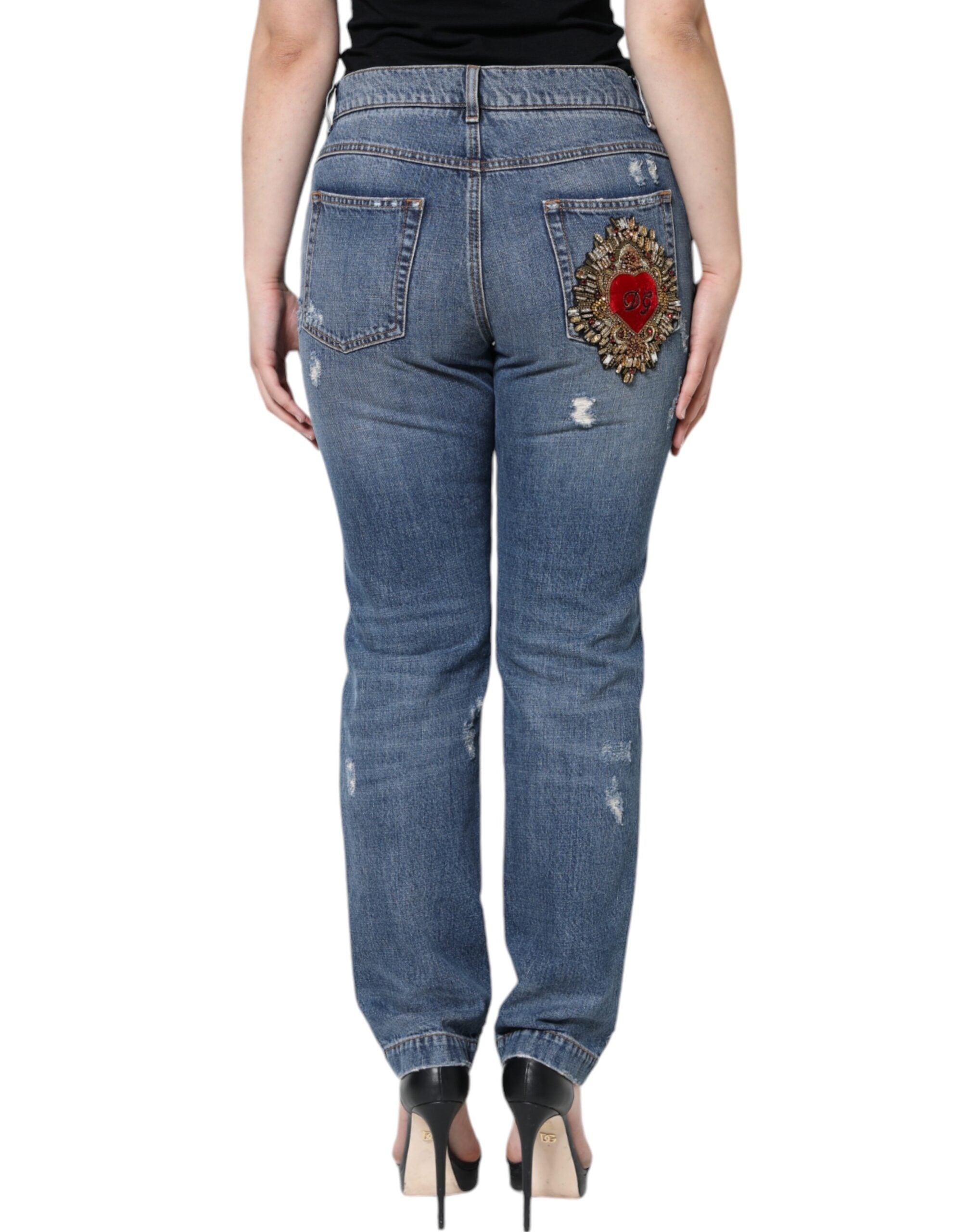 Dolce &amp; Gabbana – Zerfetzte Boyfriendjeans aus blauer Baumwolle