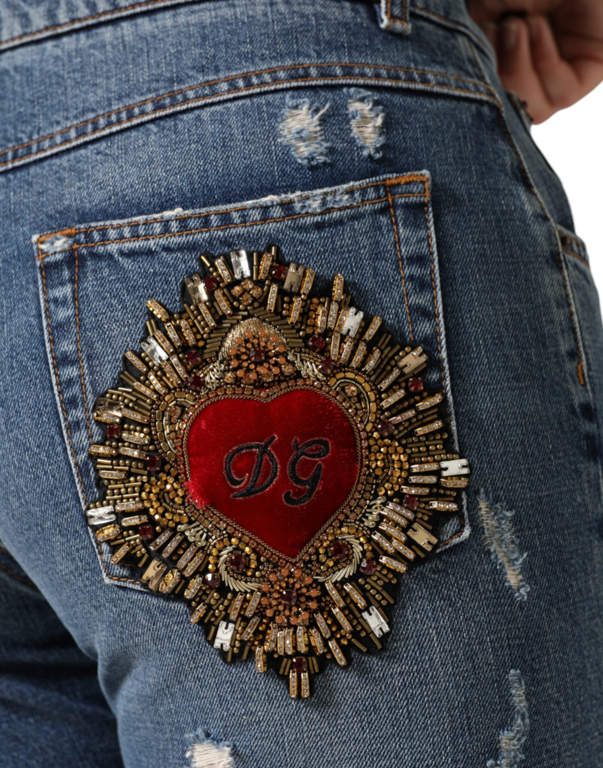 Dolce &amp; Gabbana – Zerfetzte Boyfriendjeans aus blauer Baumwolle