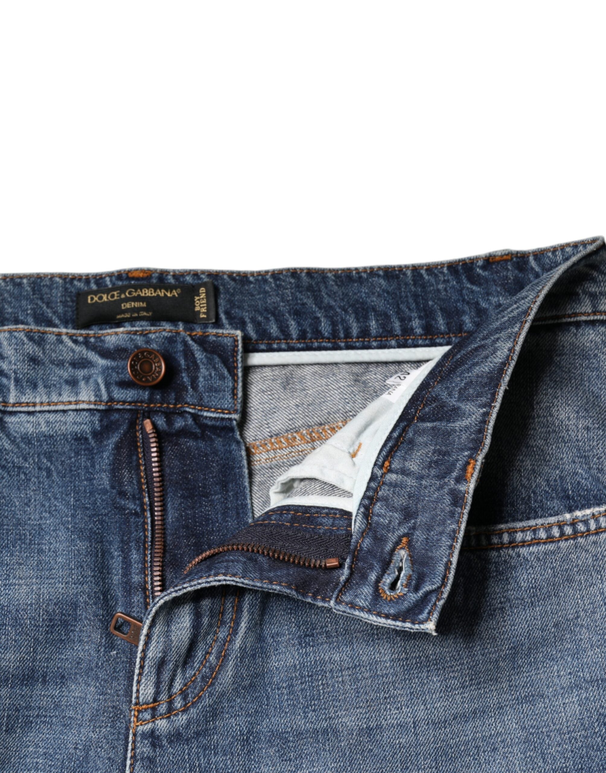Dolce &amp; Gabbana – Zerfetzte Boyfriendjeans aus blauer Baumwolle