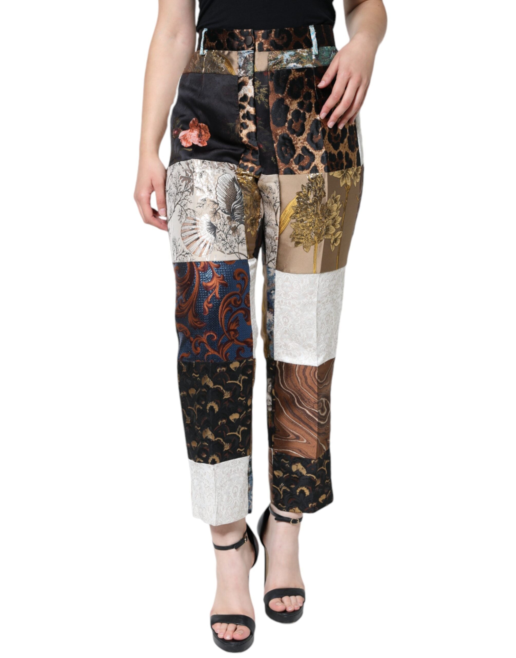 Dolce &amp; Gabbana – Mehrfarbige Patchwork-Jacquard-Hose mit hoher Taille