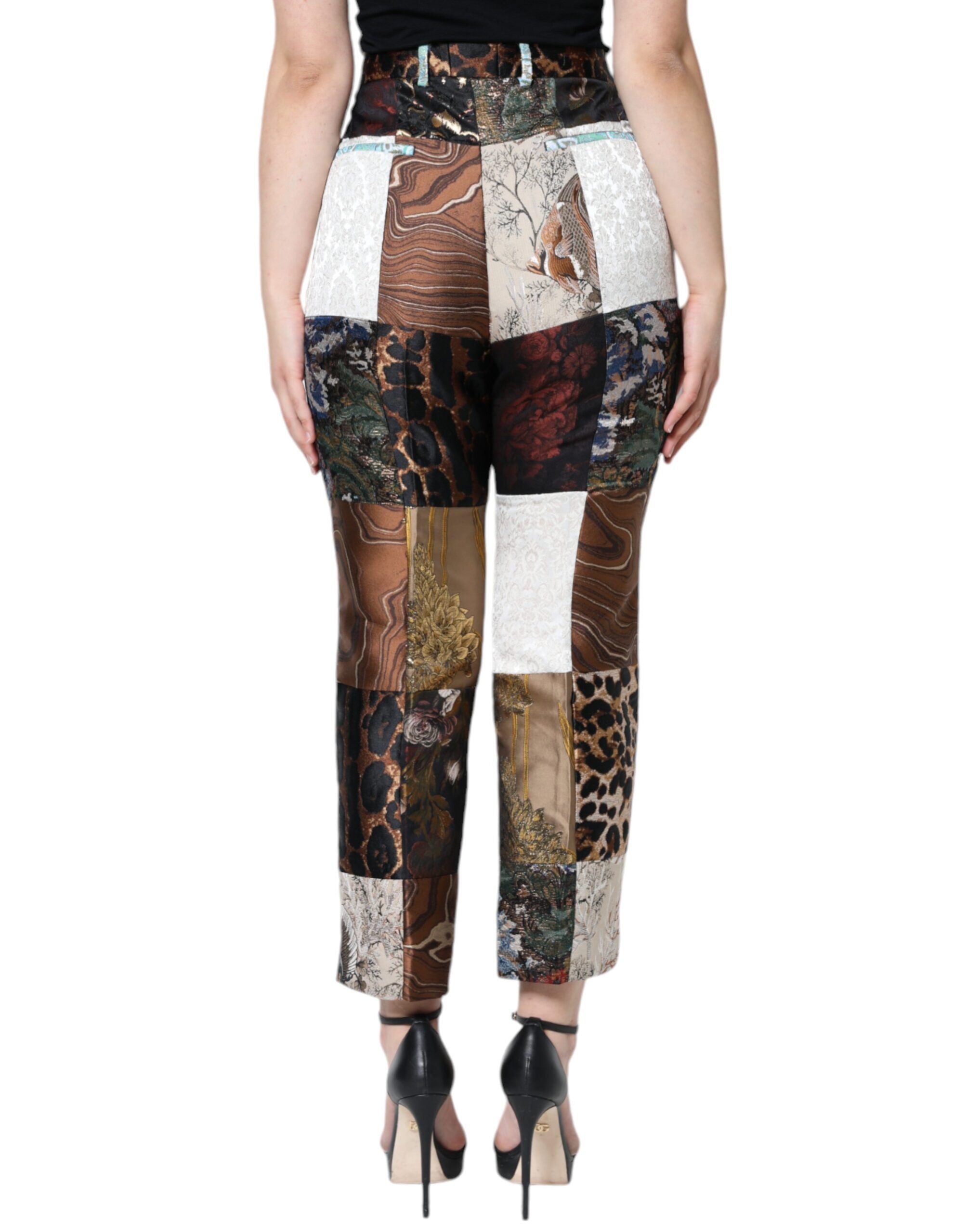 Dolce &amp; Gabbana – Mehrfarbige Patchwork-Jacquard-Hose mit hoher Taille