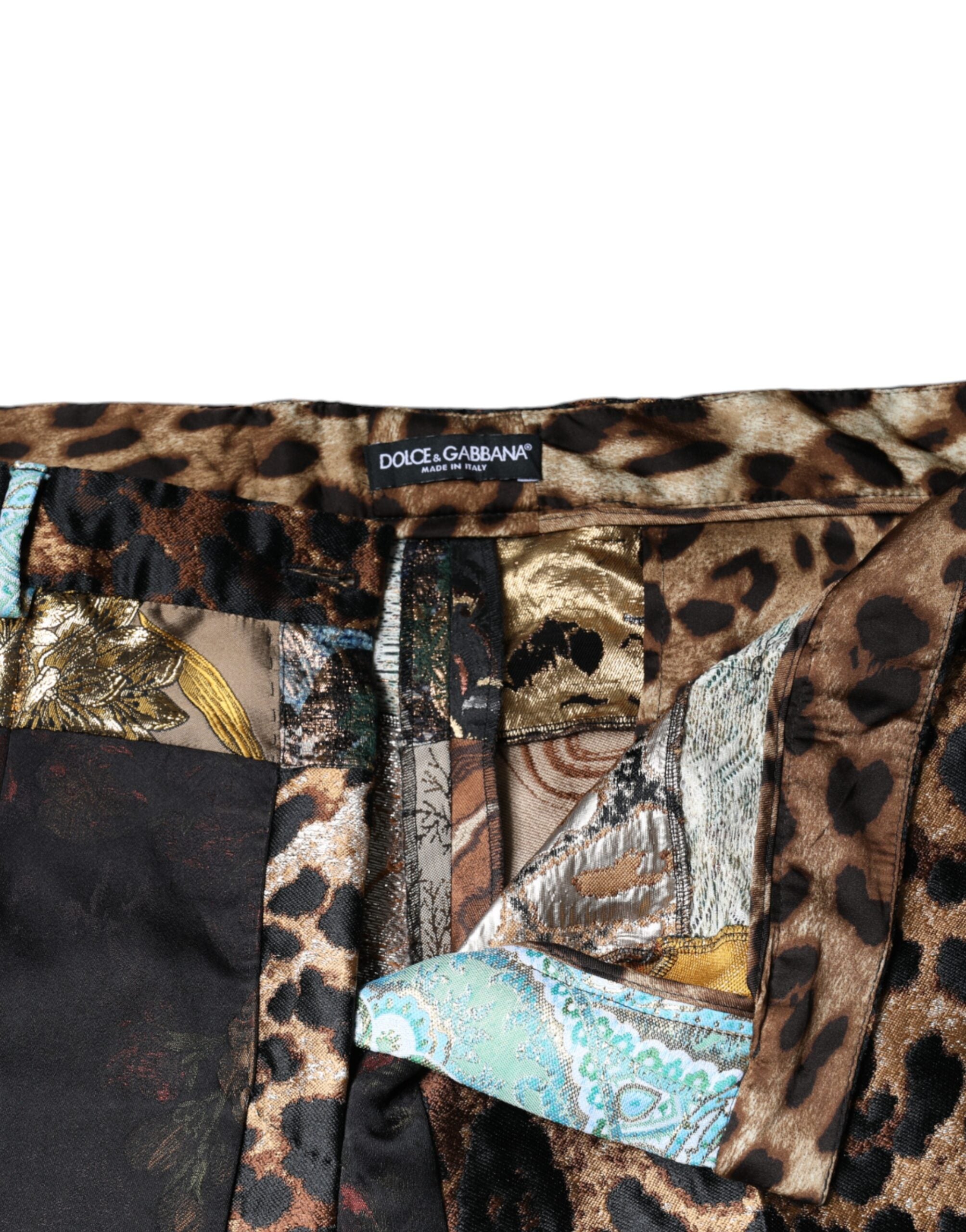 Dolce &amp; Gabbana – Mehrfarbige Patchwork-Jacquard-Hose mit hoher Taille
