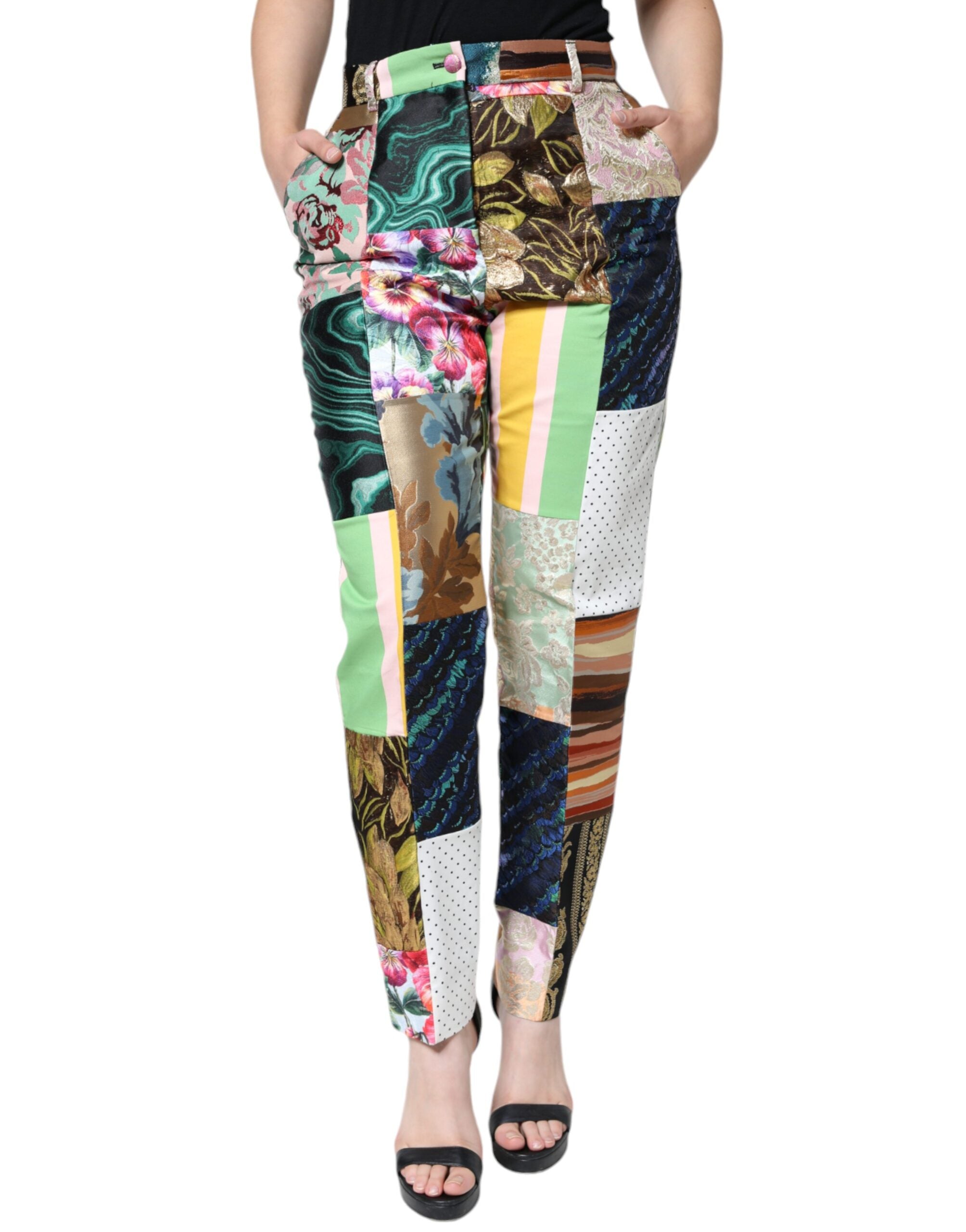 Dolce &amp; Gabbana – Mehrfarbige Patchwork-Jacquard-Hose mit hoher Taille