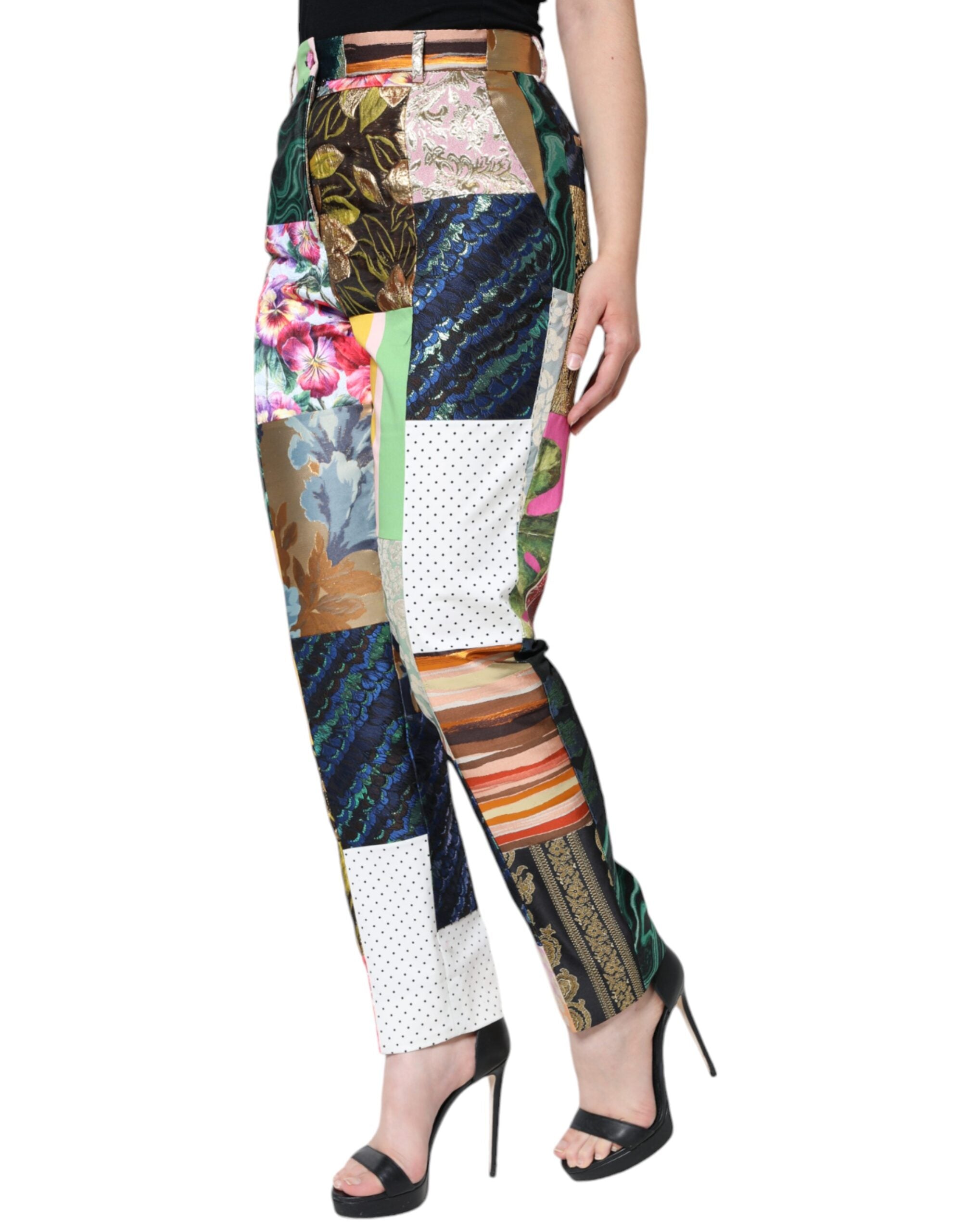 Dolce &amp; Gabbana – Mehrfarbige Patchwork-Jacquard-Hose mit hoher Taille