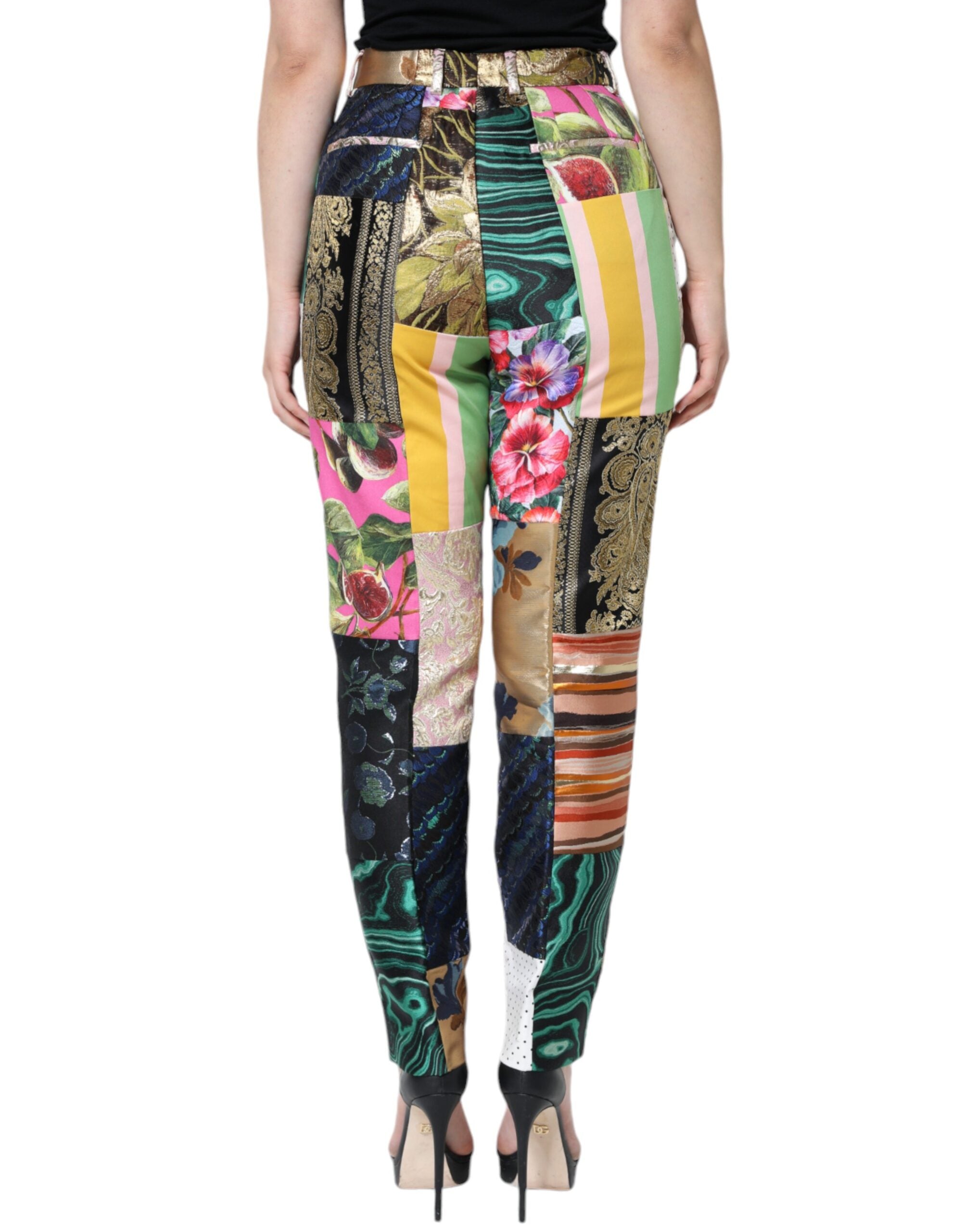 Dolce &amp; Gabbana – Mehrfarbige Patchwork-Jacquard-Hose mit hoher Taille