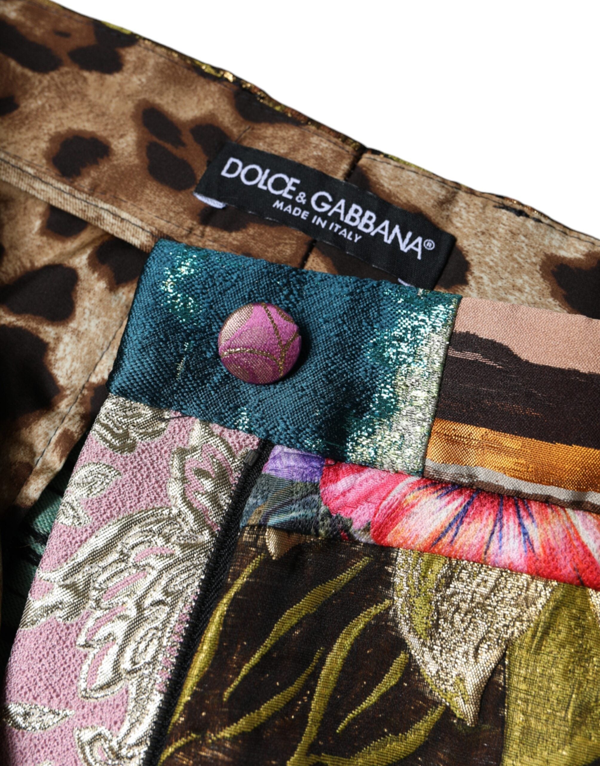 Dolce &amp; Gabbana – Mehrfarbige Patchwork-Jacquard-Hose mit hoher Taille