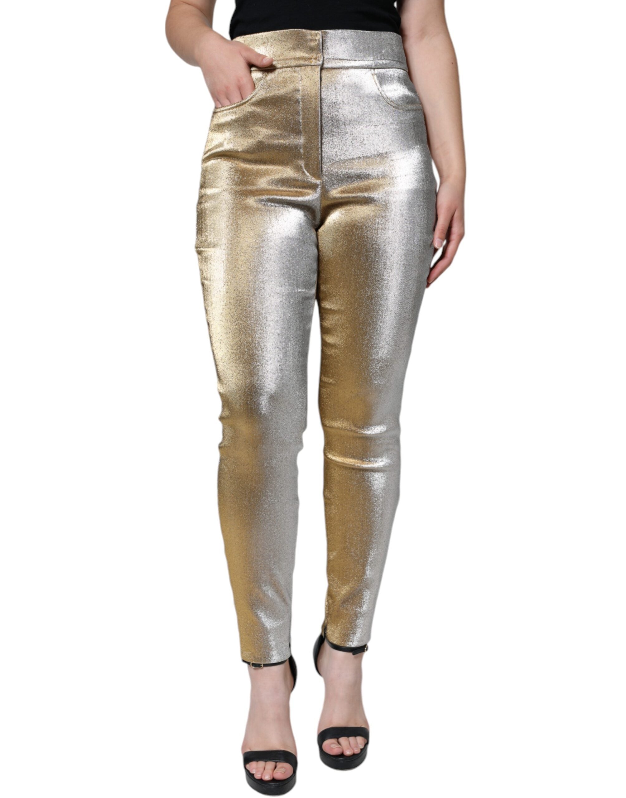 Dolce &amp; Gabbana – Enge Hose mit hoher Taille in Metallic-Gold
