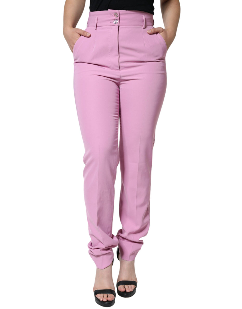 Dolce &amp; Gabbana – Hohe Taillen-Karierte Hose aus Polyester in Rosa