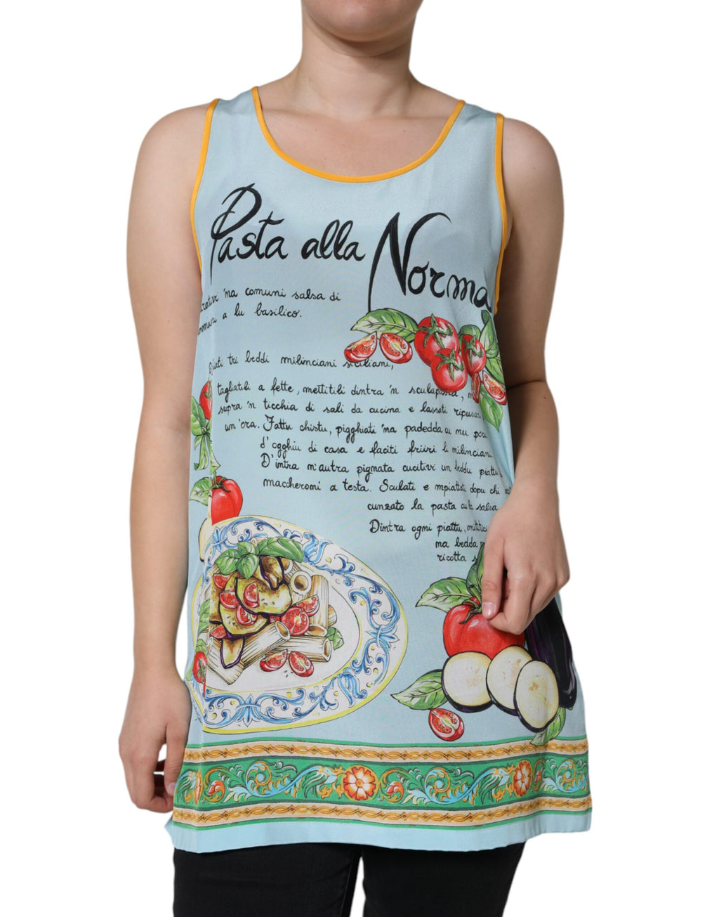 Mehrfarbiges Tanktop mit Pasta Alla Norma-Aufdruck von Dolce &amp; Gabbana
