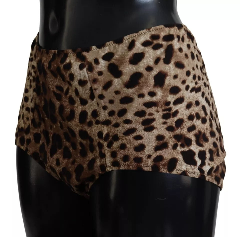 Dolce &amp; Gabbana – Brauner Badeanzug mit Leopardenmuster, Bademode, Bikinihose