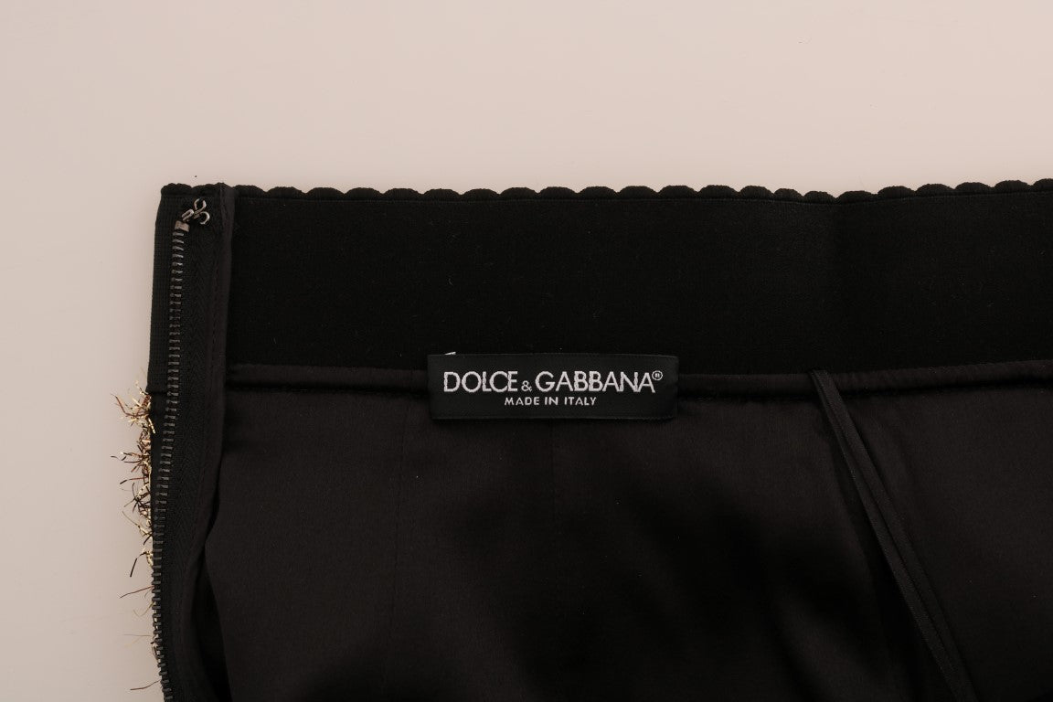 Dolce &amp; Gabbana – Eleganter Bleistiftrock mit hoher Taille und goldenen Fransen