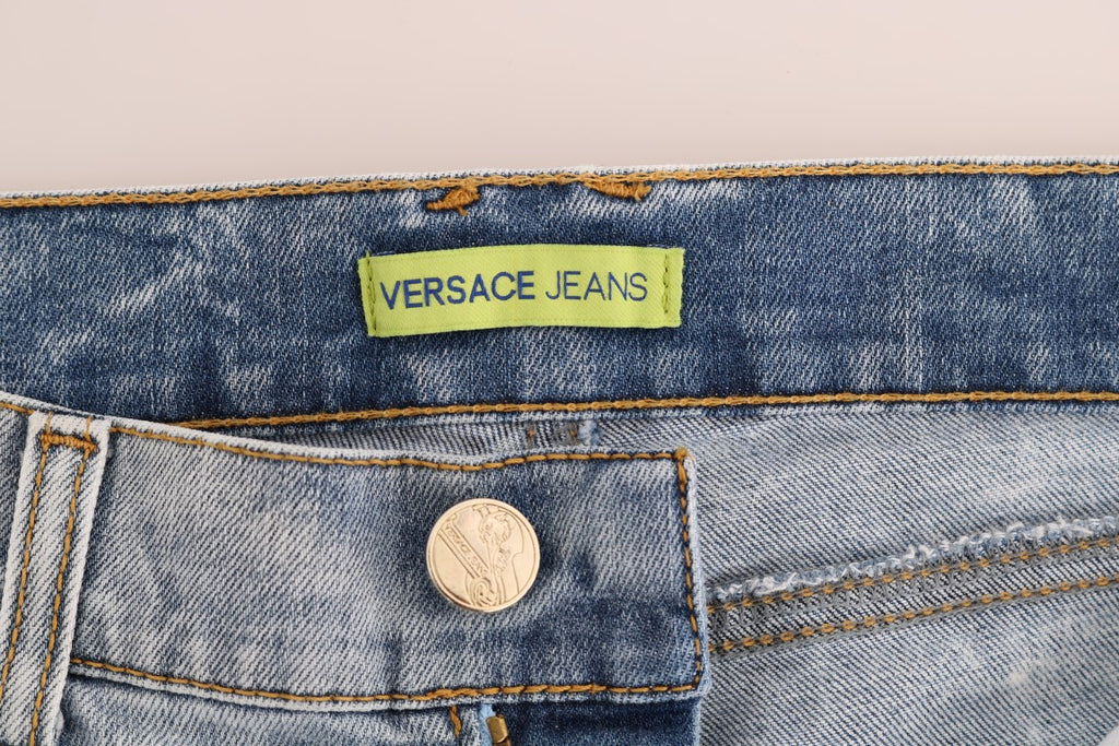 Versace Jeans – Schicke, hellblaue, zerrissene Slim-Fit-Jeans