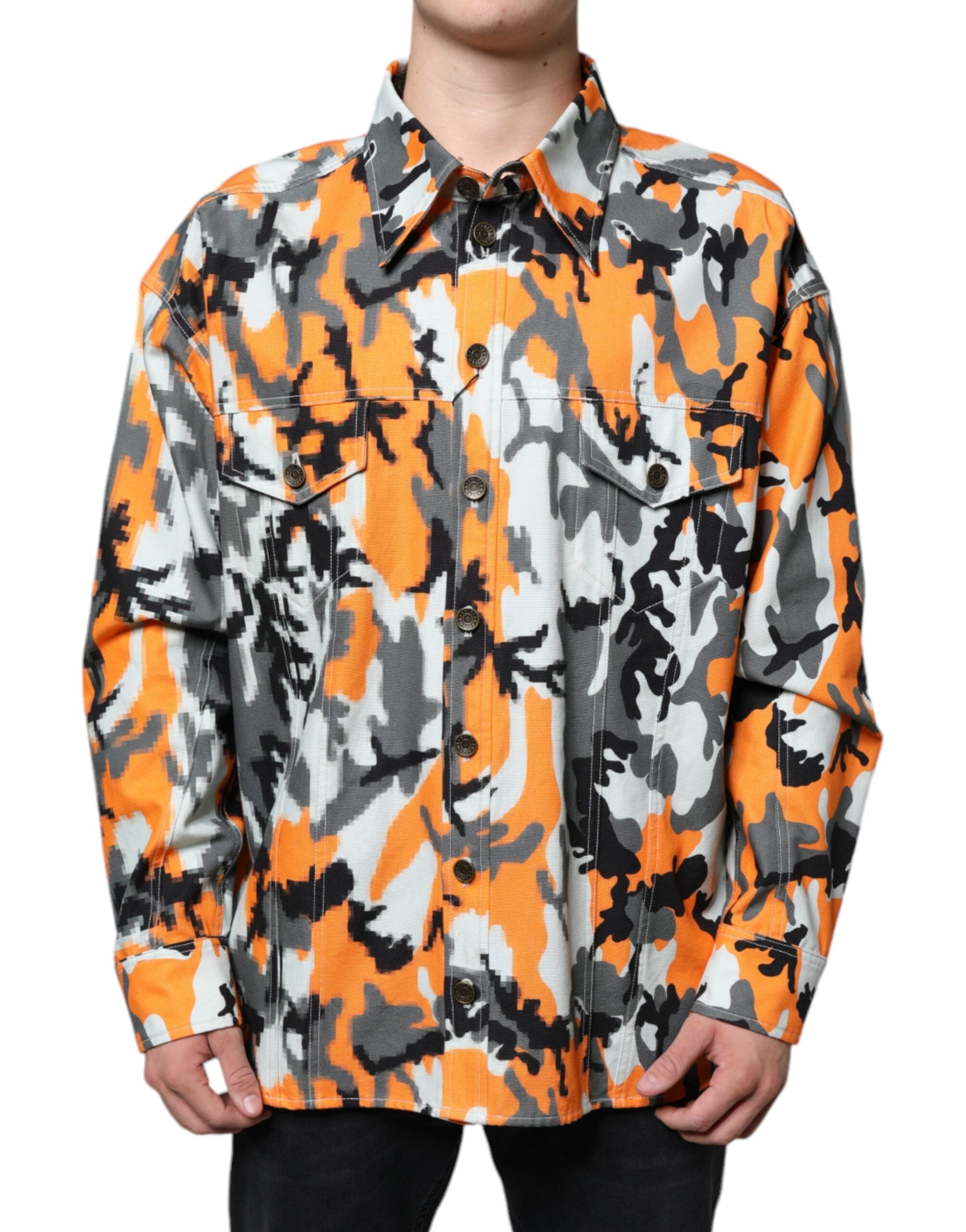 Dolce &amp; Gabbana – Mehrfarbige Camouflage-Jeansjacke aus Baumwoll-Denim mit Kragen