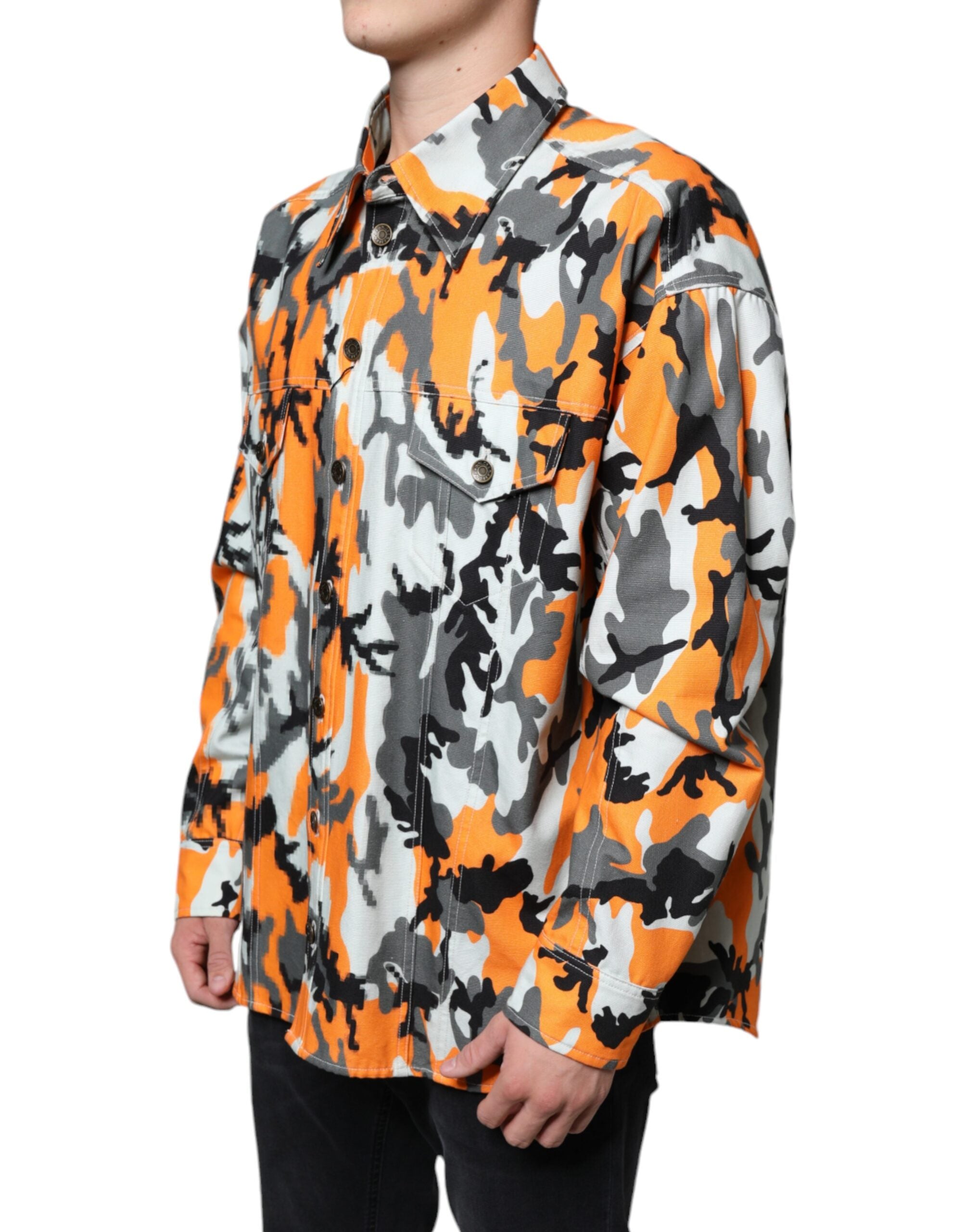 Dolce &amp; Gabbana – Mehrfarbige Camouflage-Jeansjacke aus Baumwoll-Denim mit Kragen