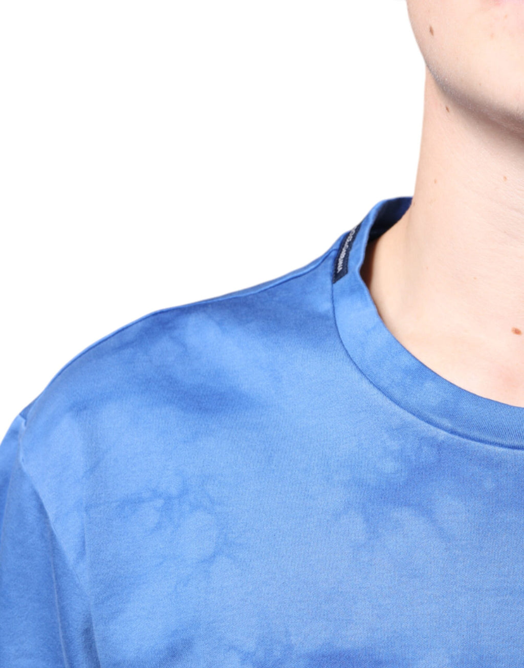 Dolce &amp; Gabbana Blaues Baumwoll-T-Shirt mit Friedenszeichen und Batikmuster