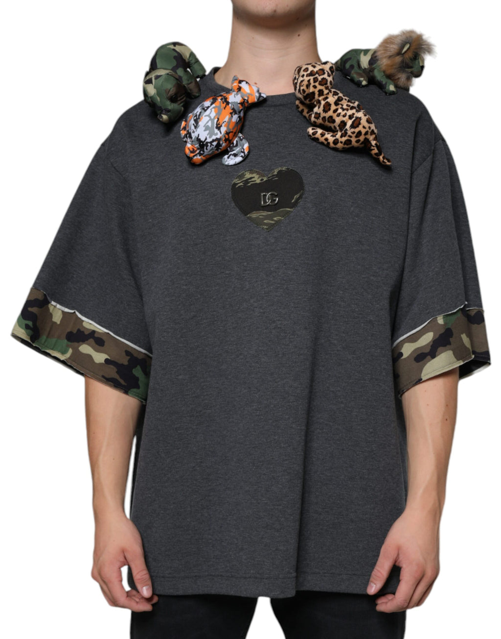 Dolce &amp; Gabbana Graues Camouflage Animal Stuff Baumwoll-T-Shirt