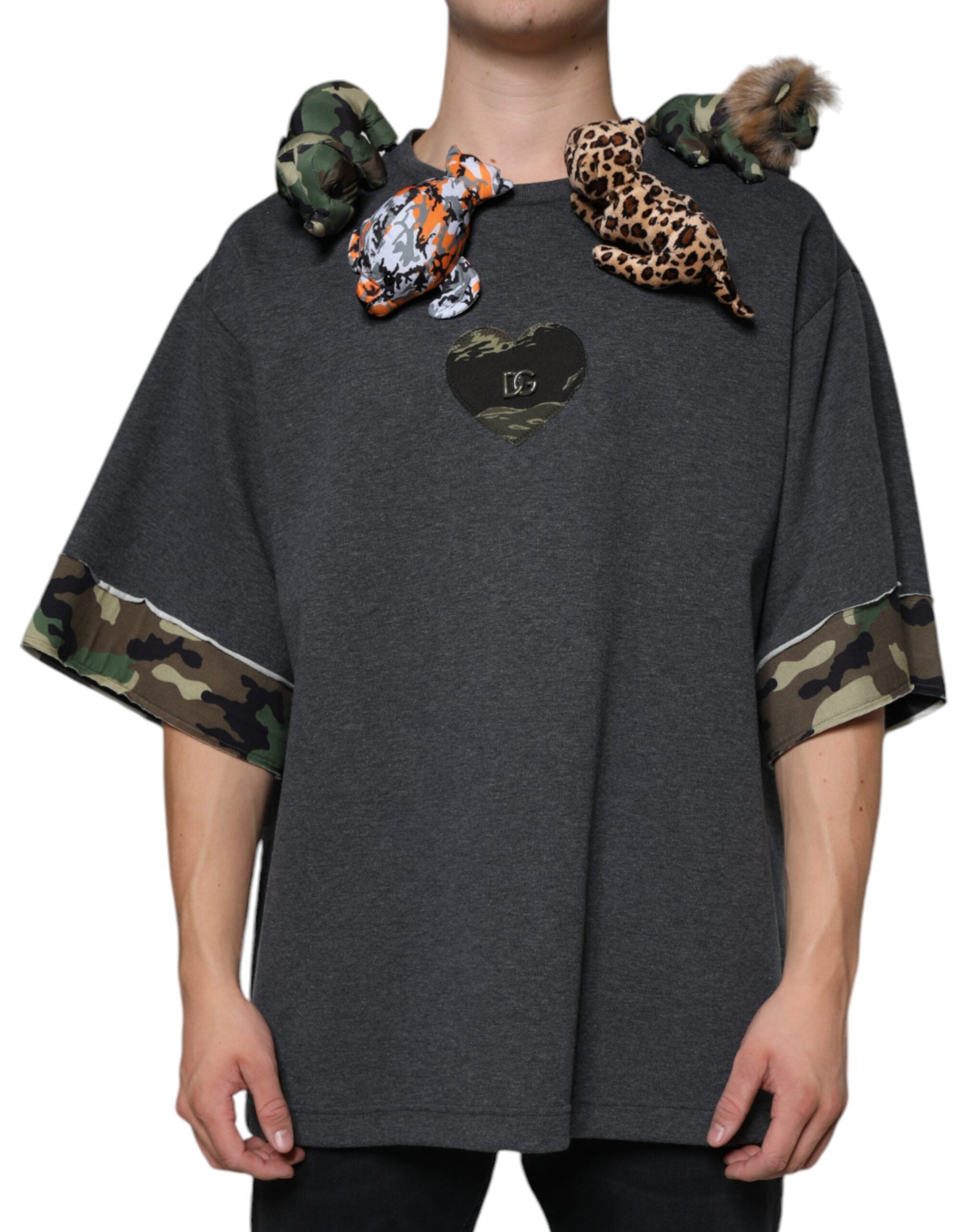 Dolce &amp; Gabbana Graues Camouflage Animal Stuff Baumwoll-T-Shirt