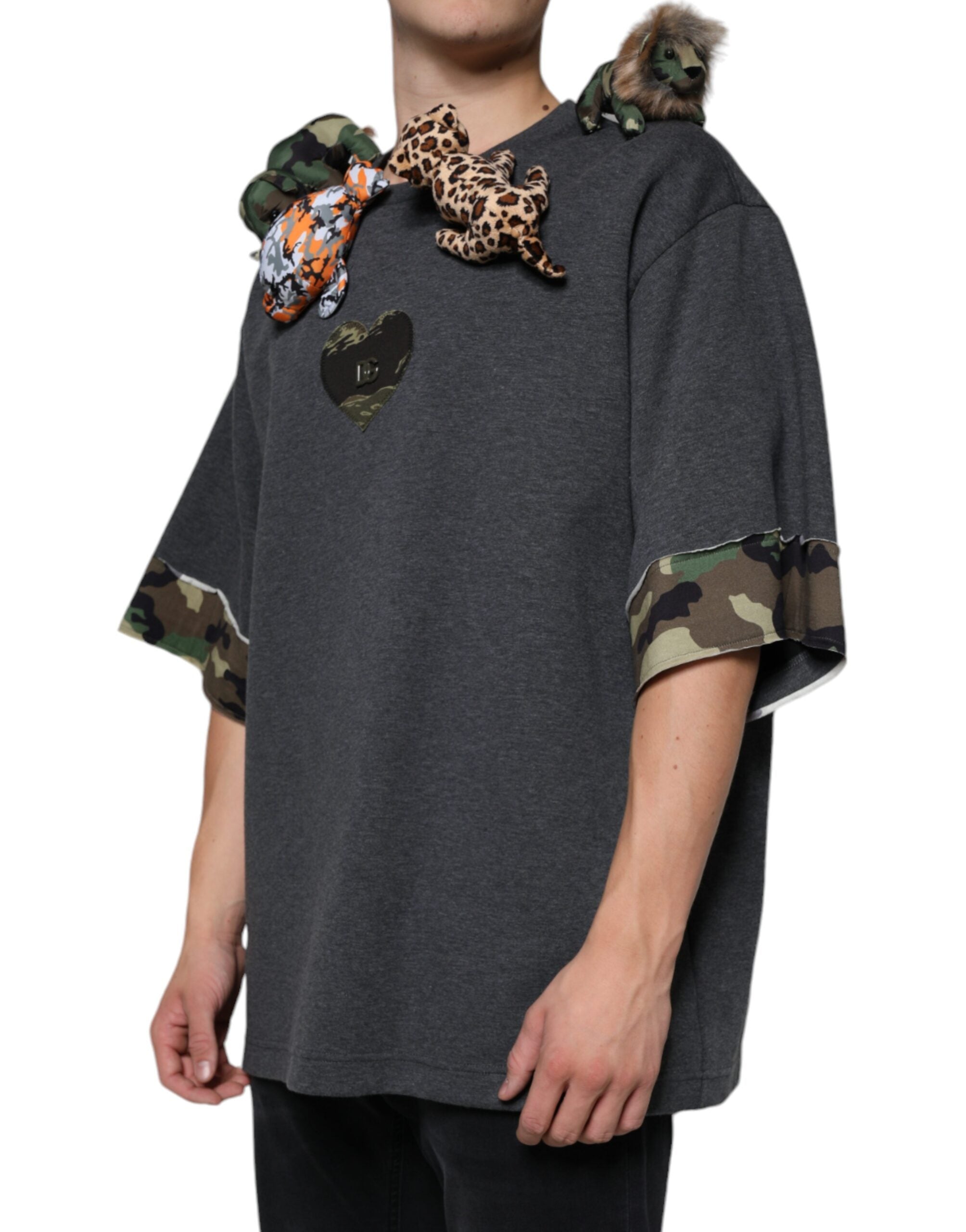 Dolce &amp; Gabbana Graues Camouflage Animal Stuff Baumwoll-T-Shirt