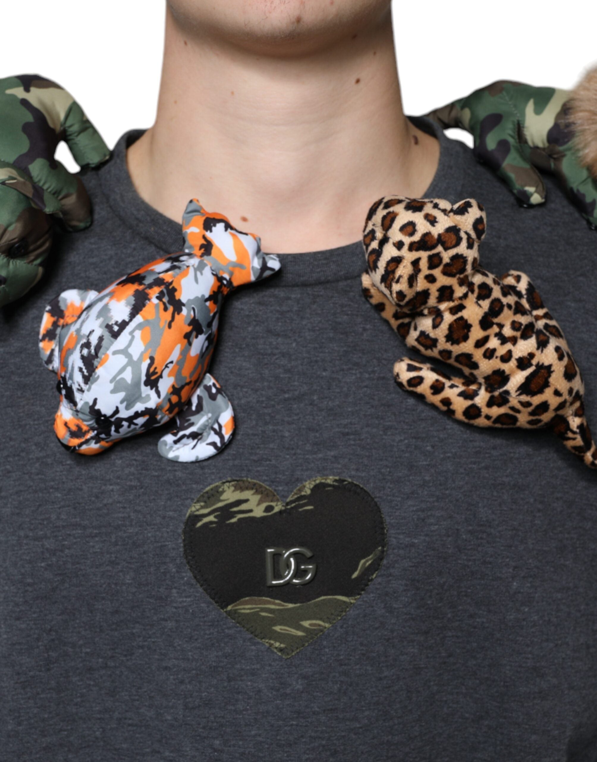 Dolce &amp; Gabbana Graues Camouflage Animal Stuff Baumwoll-T-Shirt